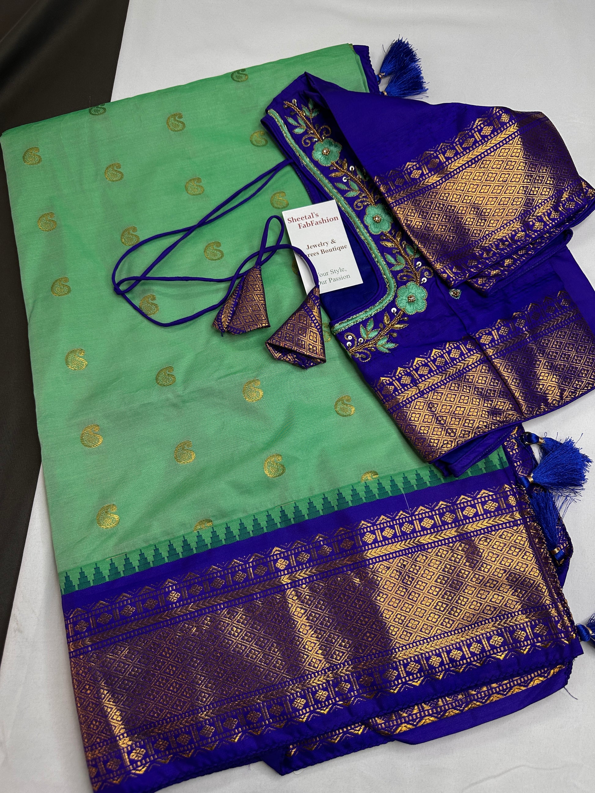 Gadwal Semi Silk Green Blue Small Border Saree - 