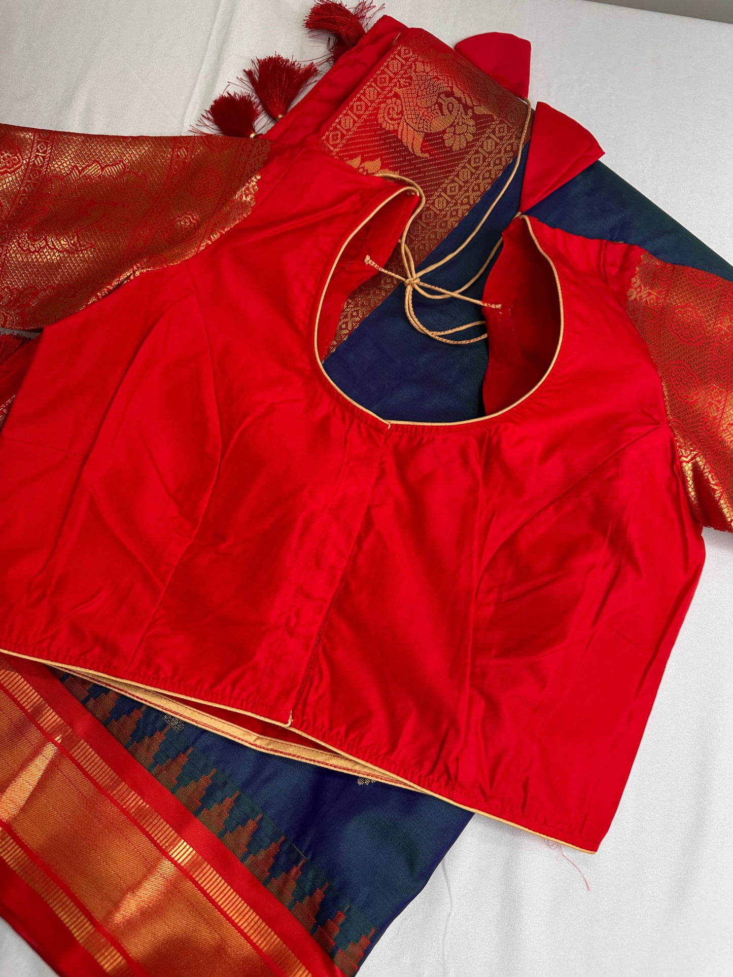 Gadwal Peacock Green Red Saree