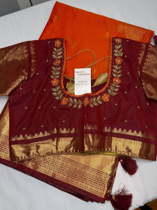 Mangalgiri Pattu Orange Red Soft Silk Saree