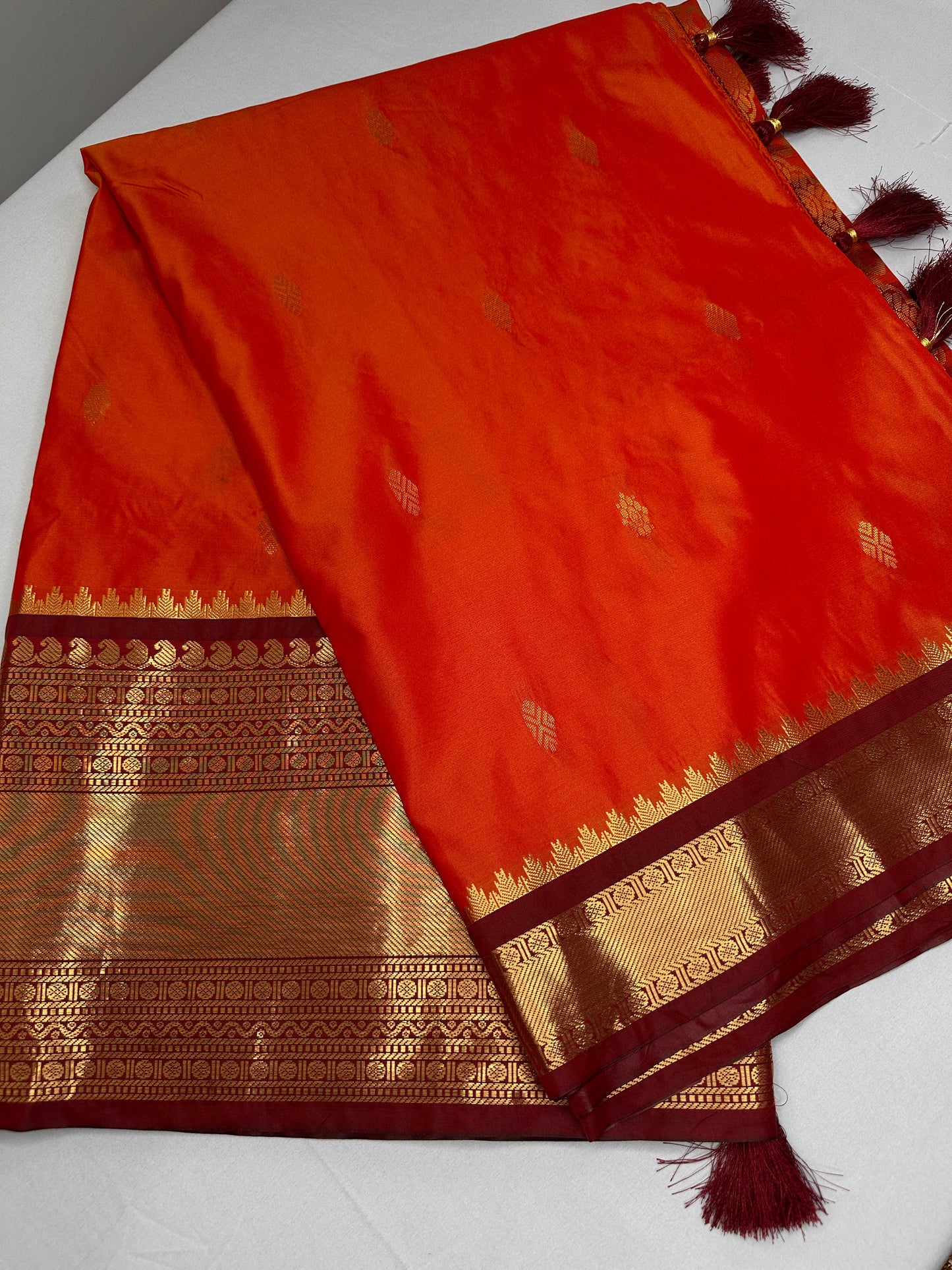 Mangalgiri Pattu Orange Red Soft Silk Saree