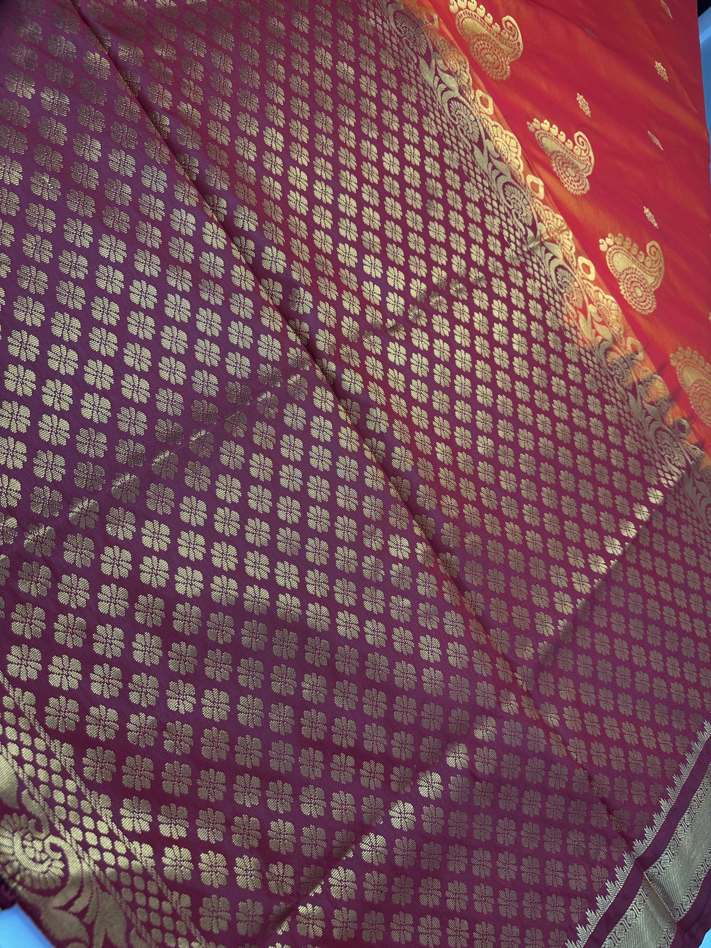 Mangalgiri Pattu Orange Red Soft Silk Saree