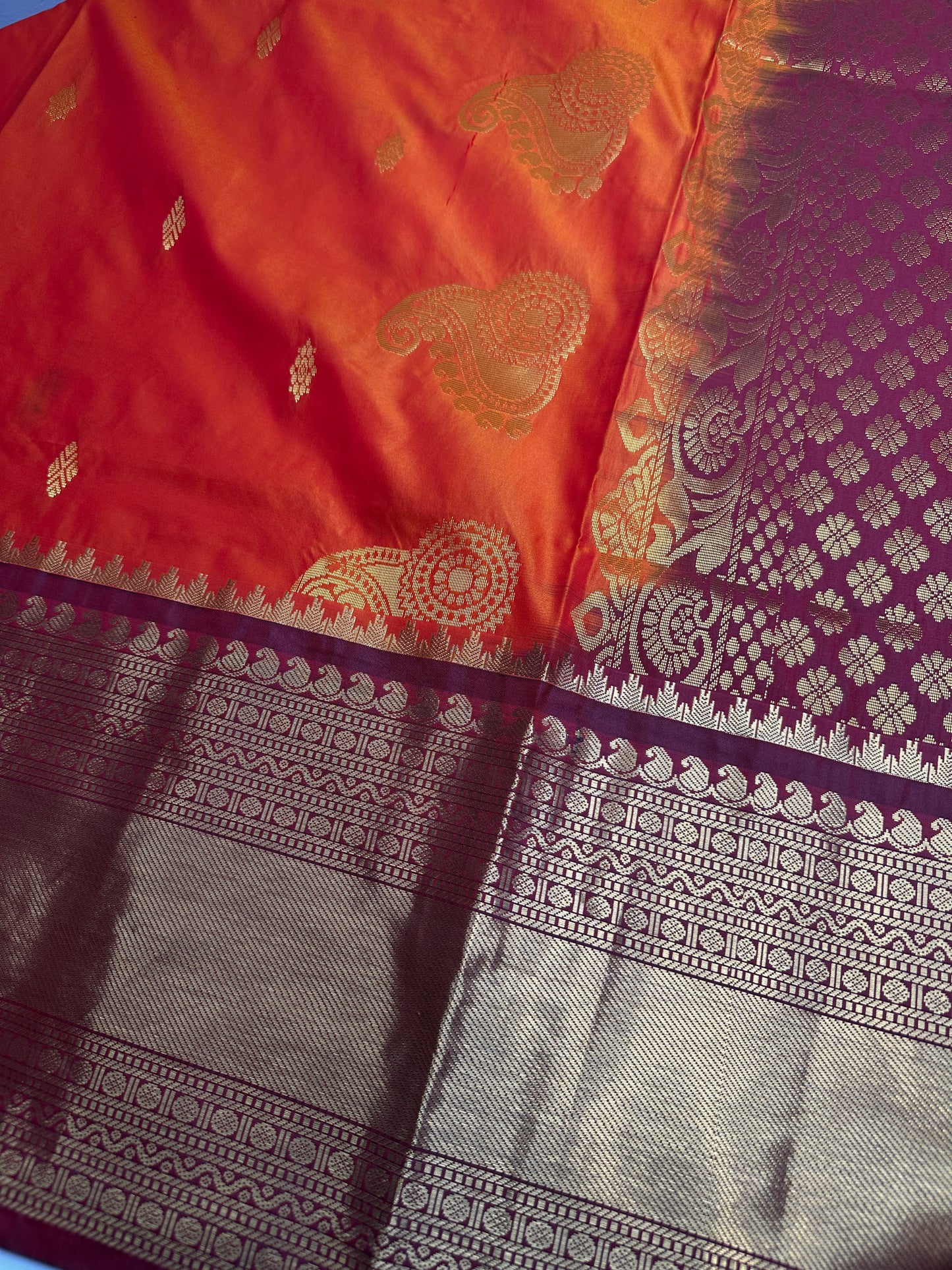 Mangalgiri Pattu Orange Red Soft Silk Saree