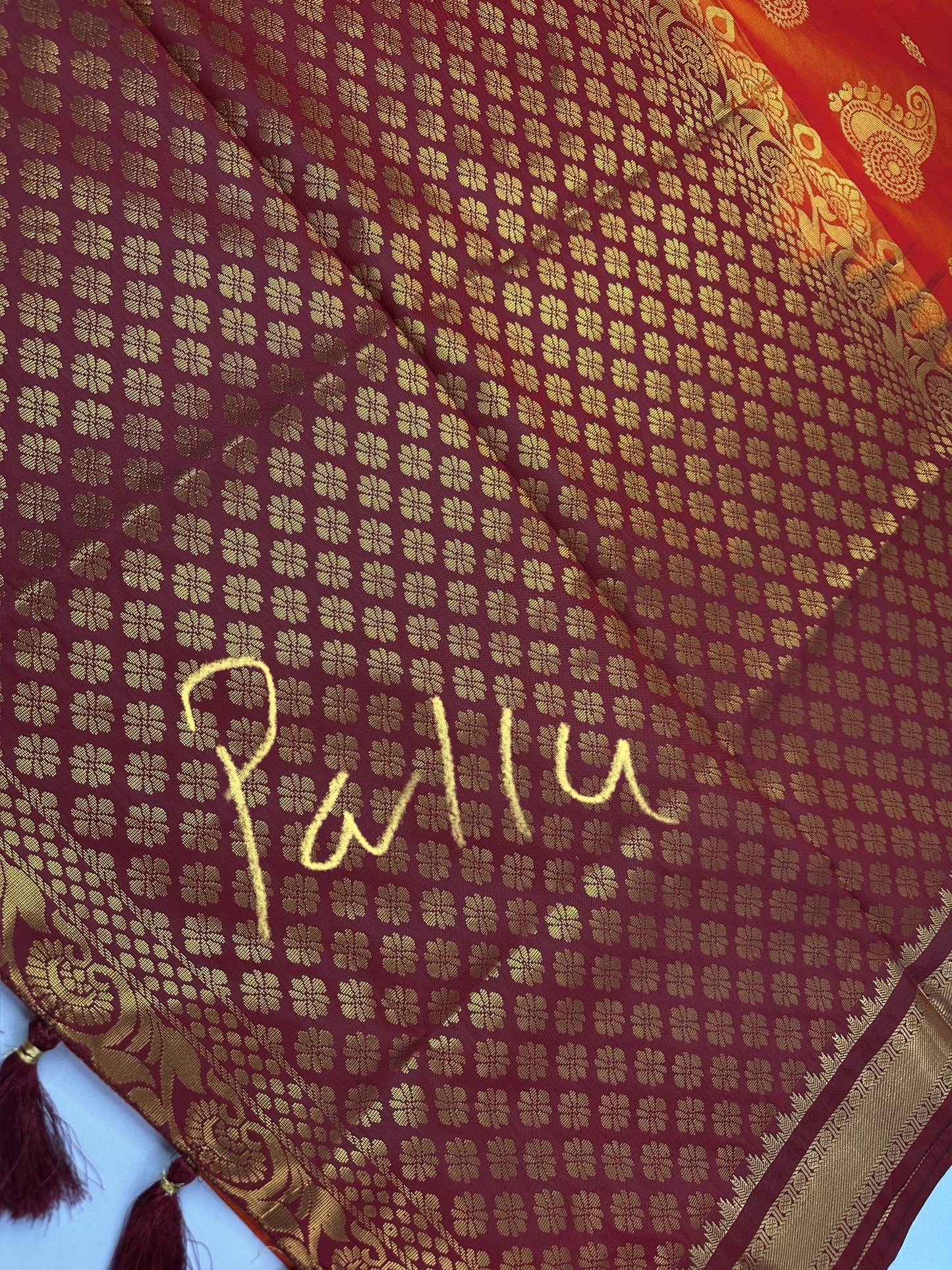 Mangalgiri Pattu Orange Red Soft Silk Saree