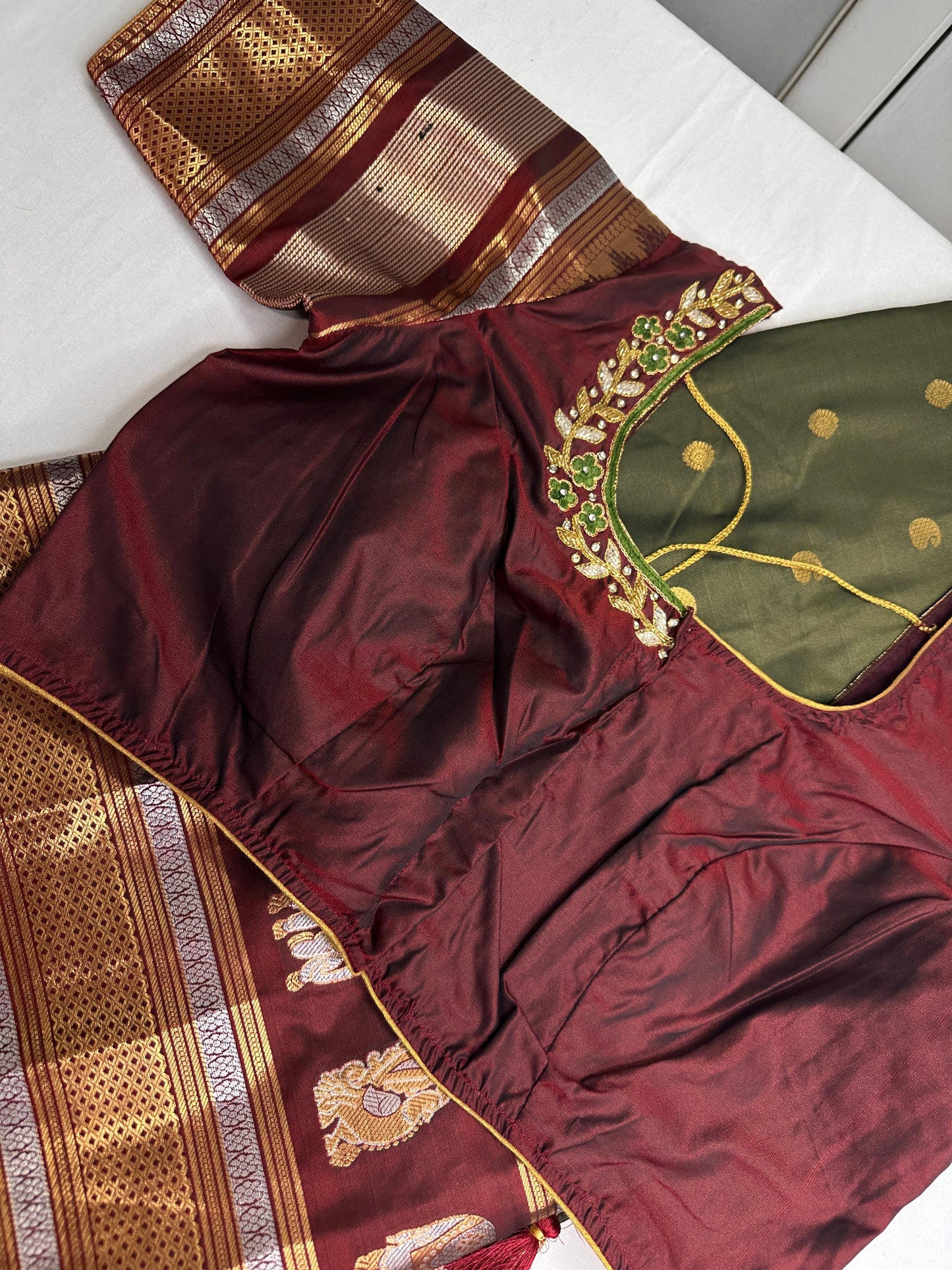 Mangalgiri Pattu Green Red Soft Silk Saree