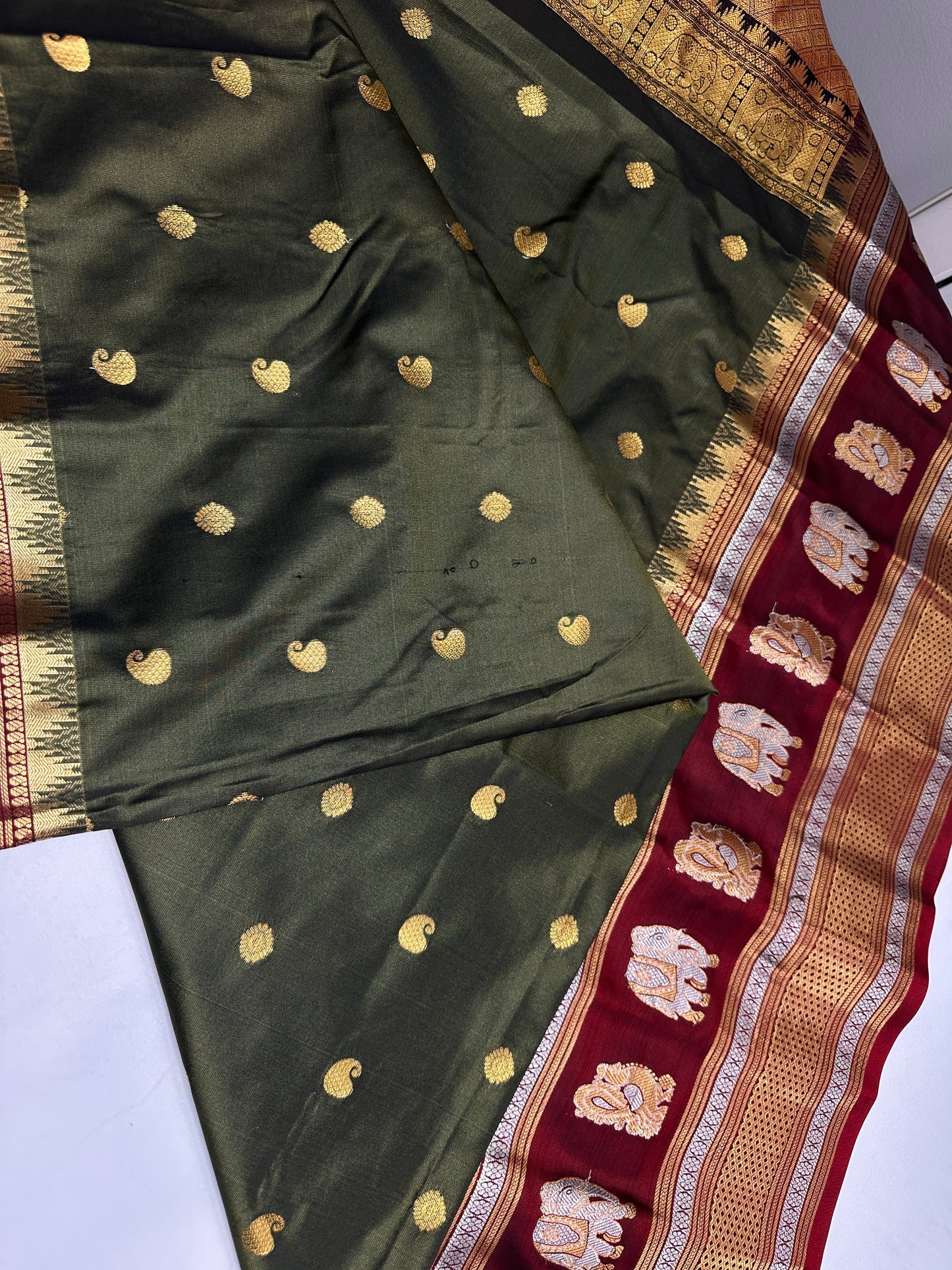 Mangalgiri Pattu Green Red Soft Silk Saree