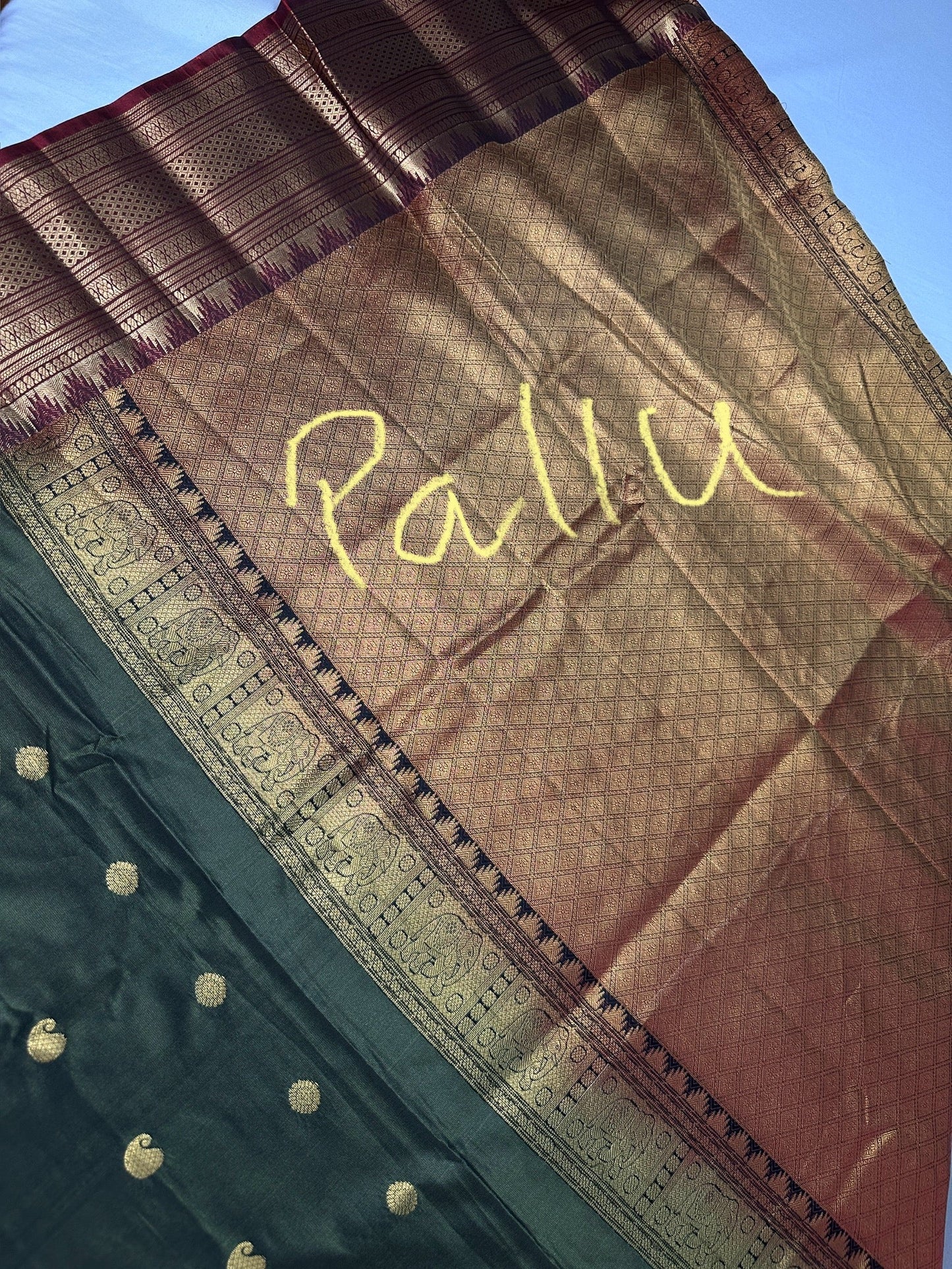 Mangalgiri Pattu Green Red Soft Silk Saree