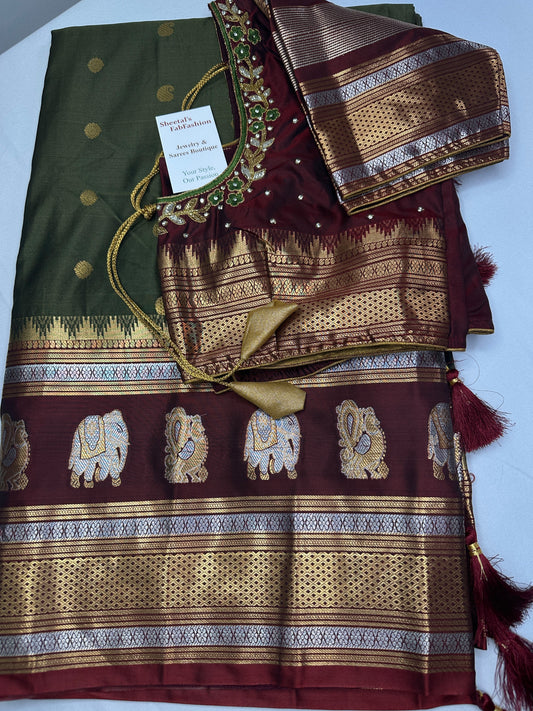 Mangalgiri Pattu Green Red Soft Silk Saree