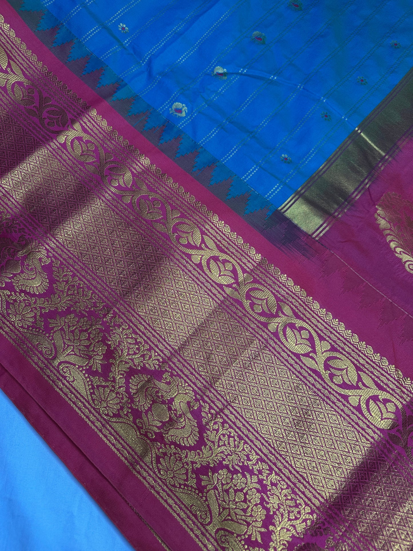 Gadwal Pattu Blue Pink Soft Silk Saree