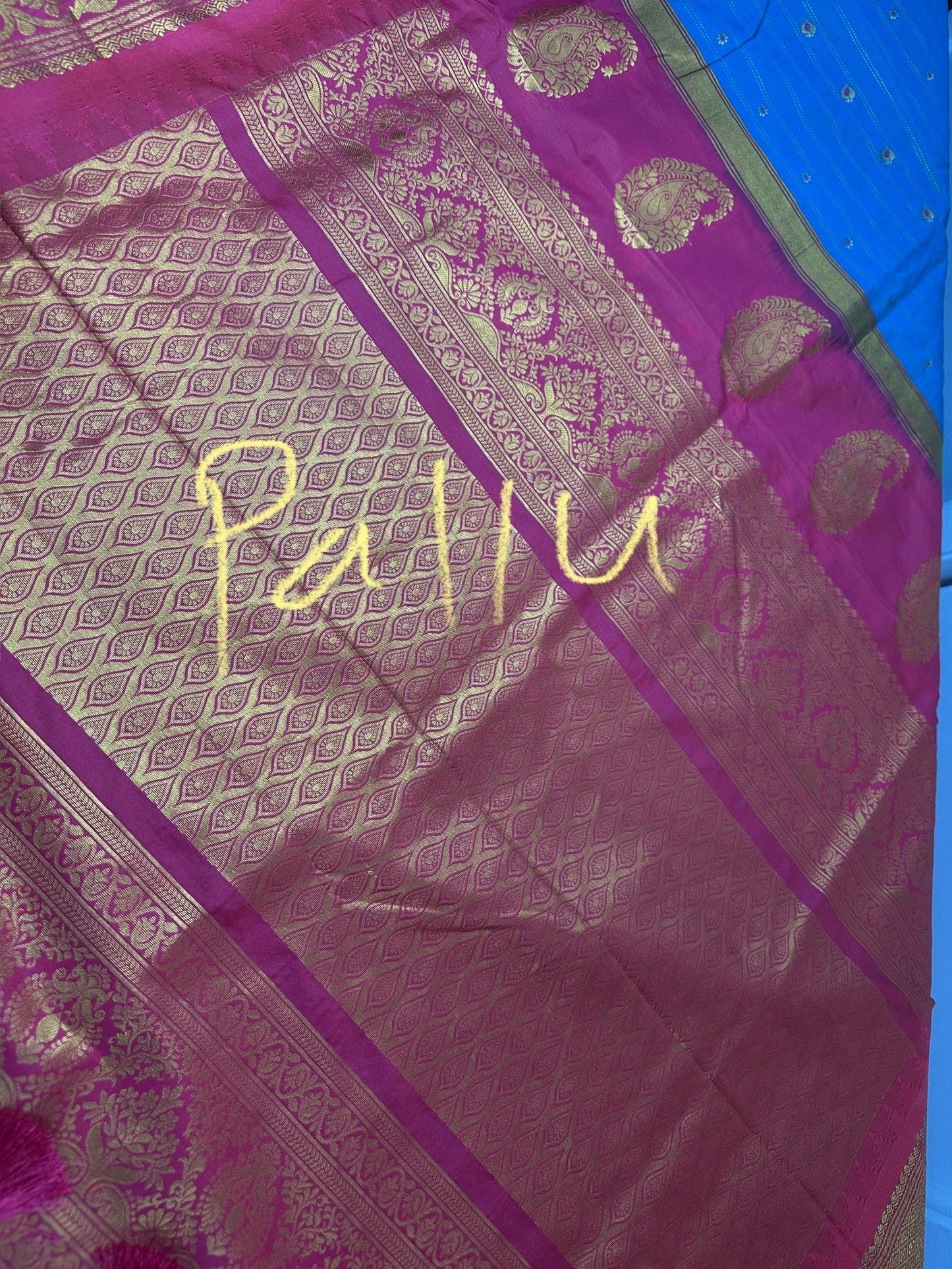 Gadwal Pattu Blue Pink Soft Silk Saree