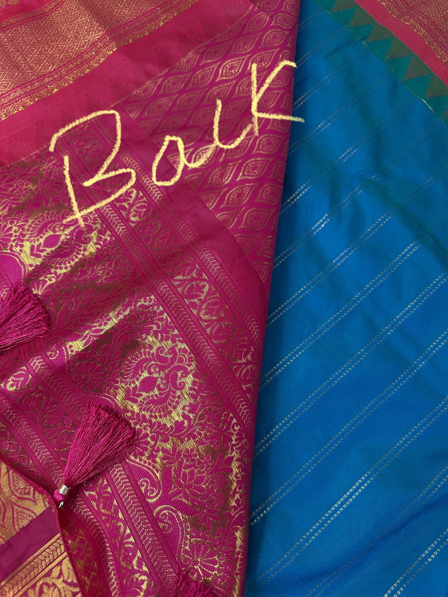Gadwal Pattu Blue Pink Soft Silk Saree
