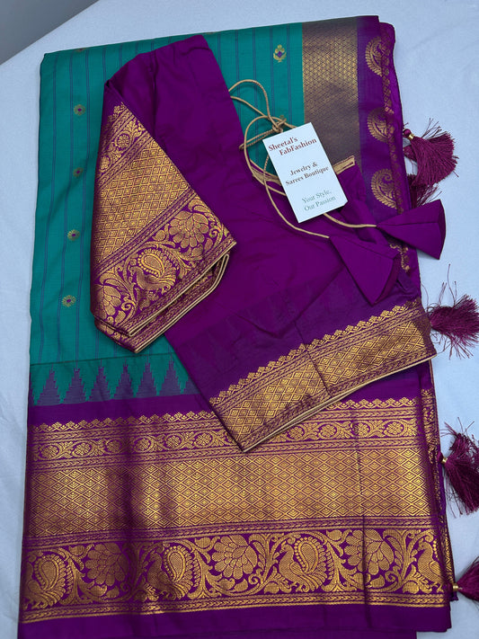 Gadwal Pattu Green Magenta Soft Silk Saree