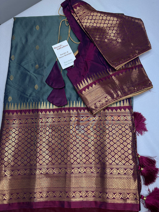 Gadwal Pattu Grey Magenta Soft Silk Saree