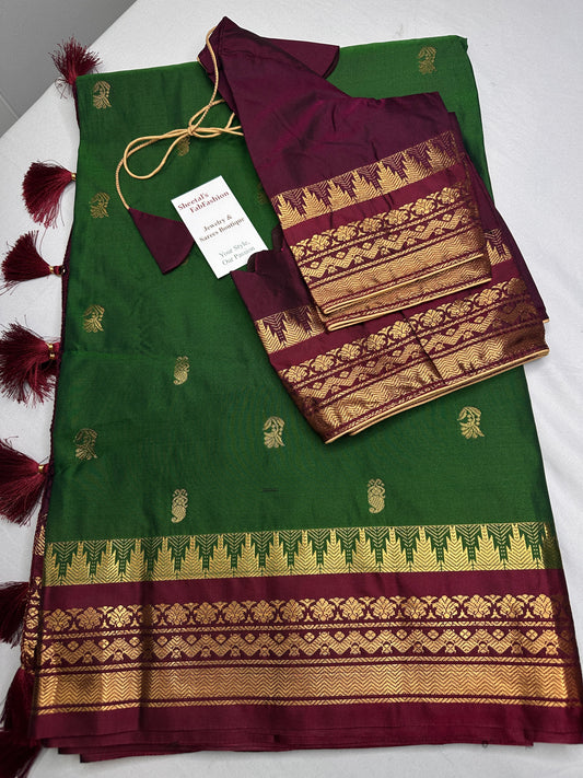 Gadwal Pattu Green Maroon Soft Silk Saree