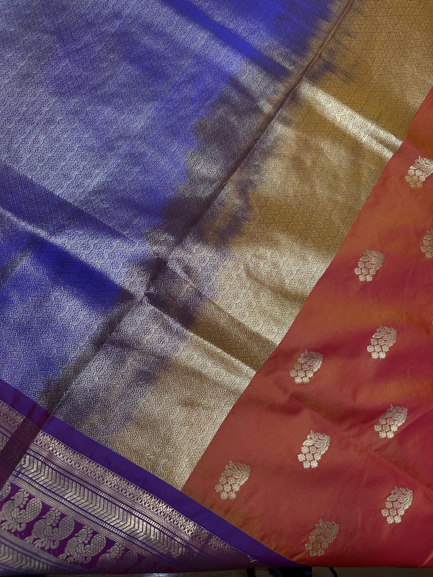 Mangalgiri Pattu Orange Purple Soft Silk Saree