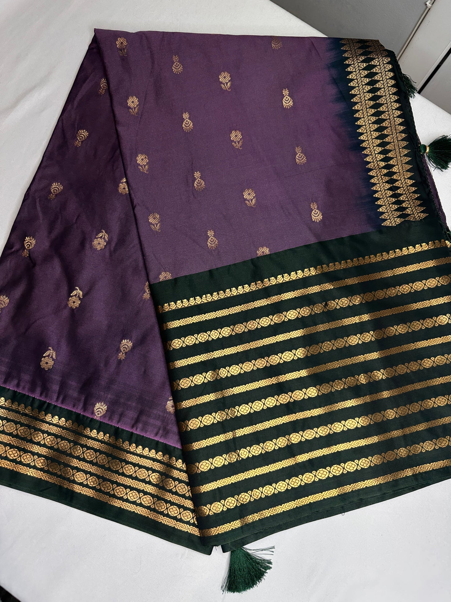Mangalgiri Pattu Purple Green Soft Silk Saree