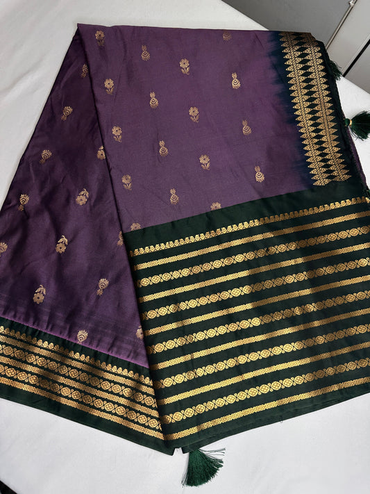 Mangalgiri Pattu Purple Green Soft Silk Saree
