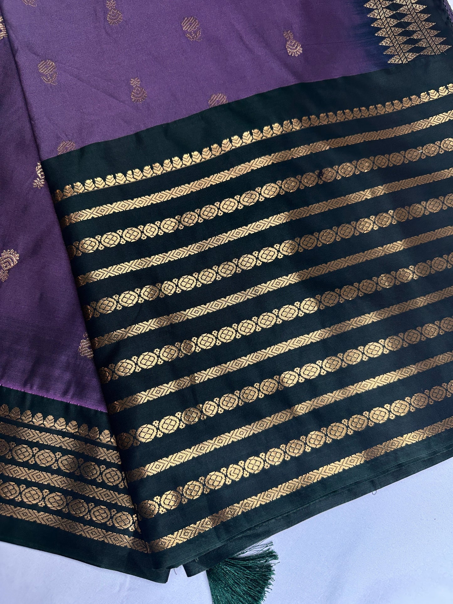 Mangalgiri Pattu Purple Green Soft Silk Saree