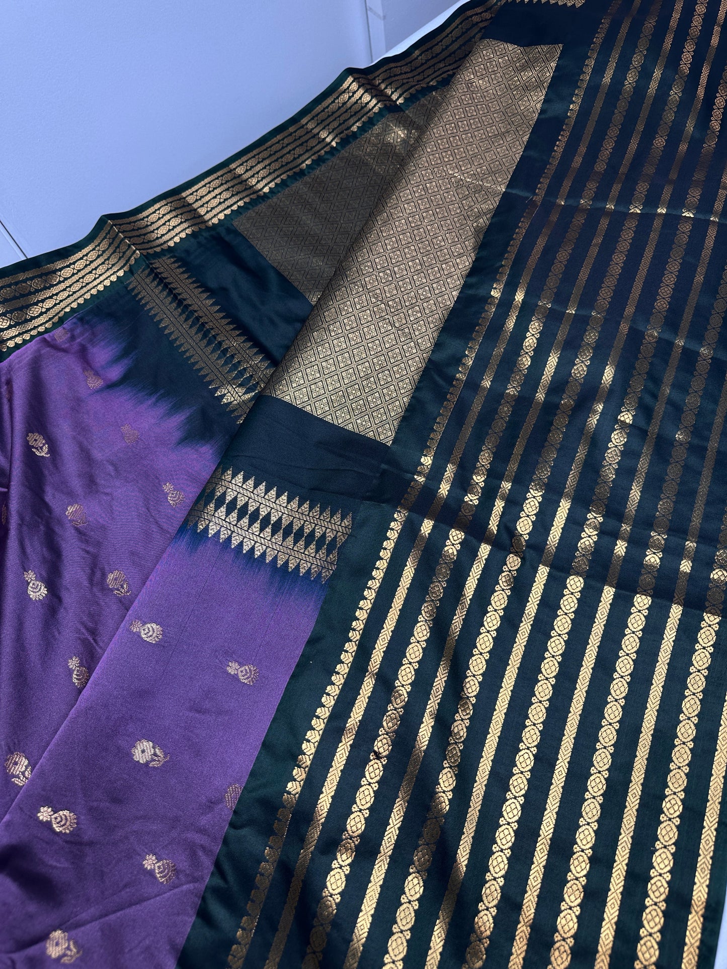 Mangalgiri Pattu Purple Green Soft Silk Saree