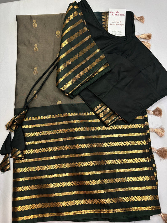 Mangalgiri Pattu Grey Green Soft Silk Saree