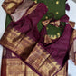 Mangalgiri Pattu Elephant Peacock Border Green Silk Saree