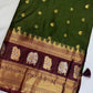 Mangalgiri Pattu Elephant Peacock Border Green Silk Saree