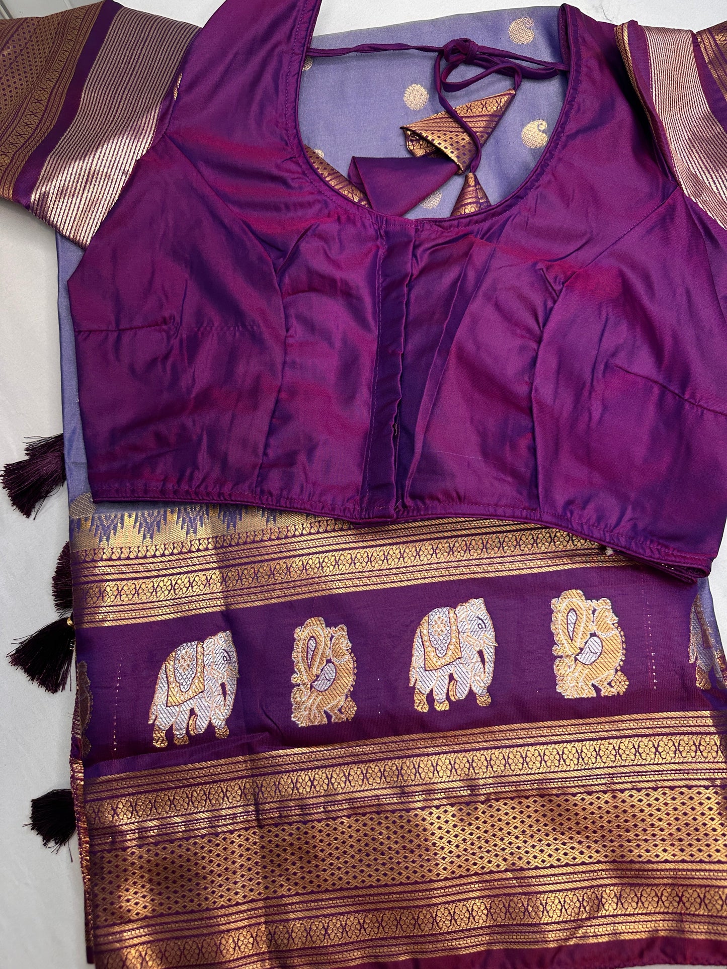 Mangalgiri Pattu Elephant Peacock Border LavenderSilk Saree