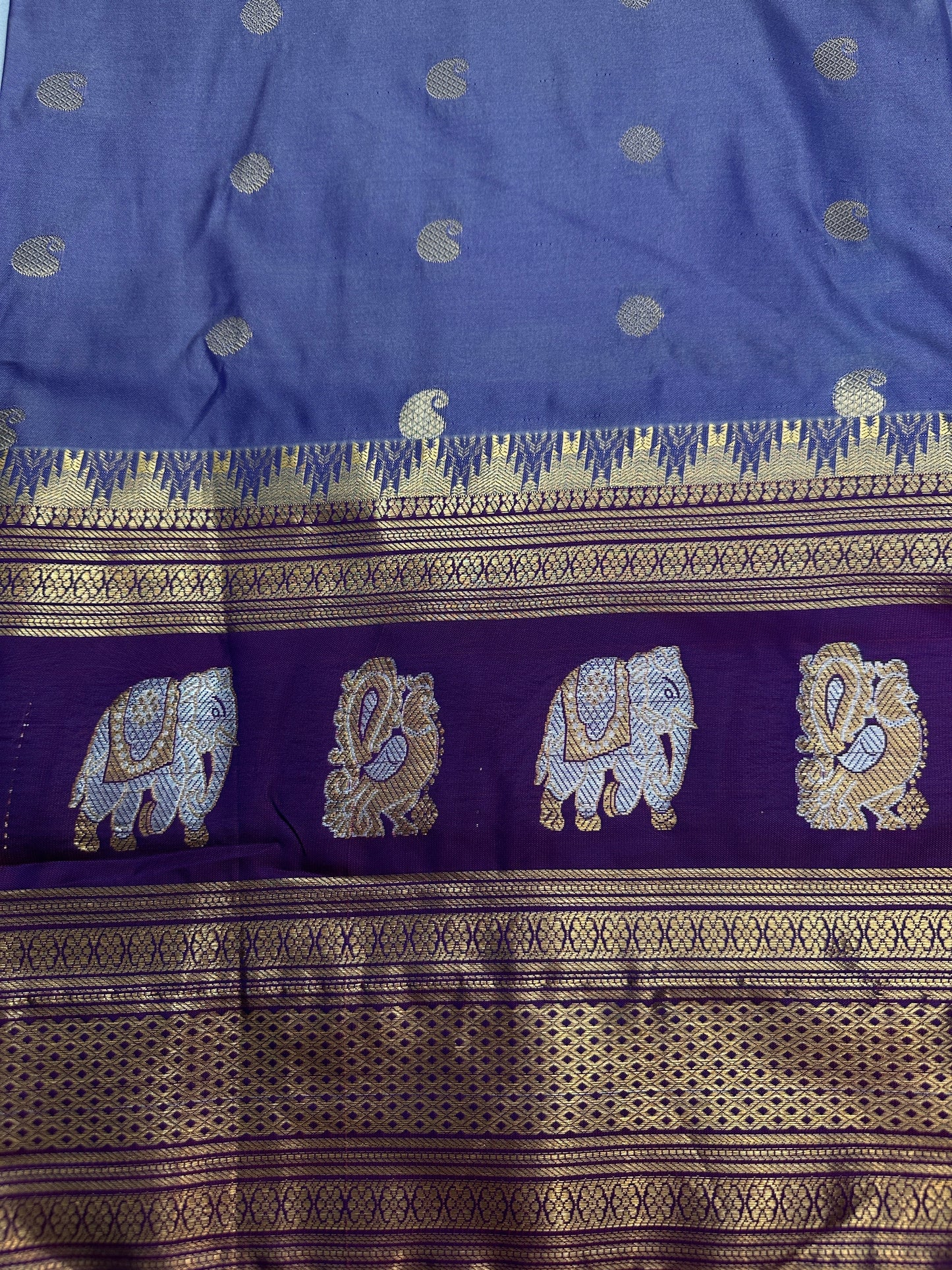 Mangalgiri Pattu Elephant Peacock Border LavenderSilk Saree