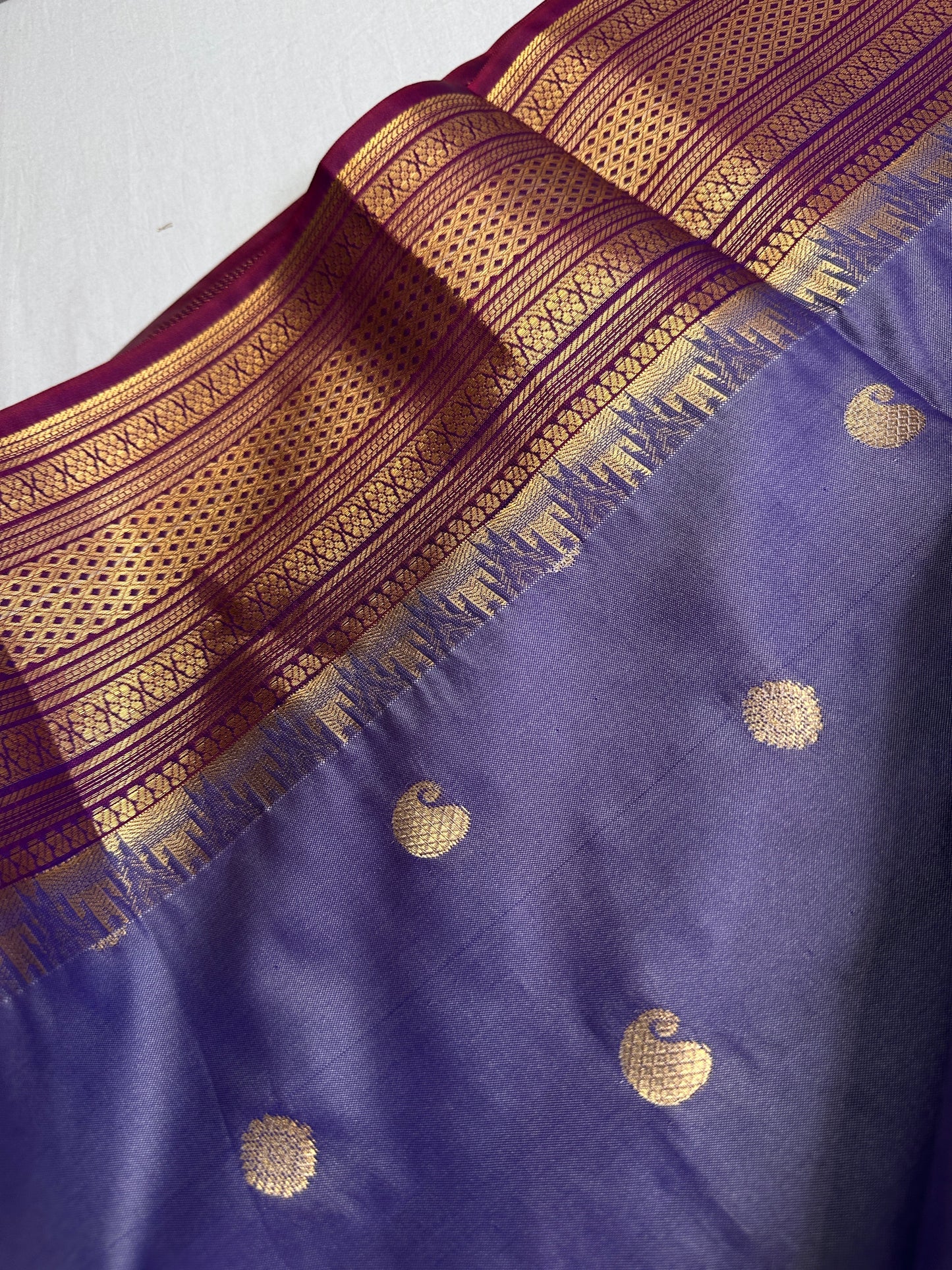 Mangalgiri Pattu Elephant Peacock Border LavenderSilk Saree