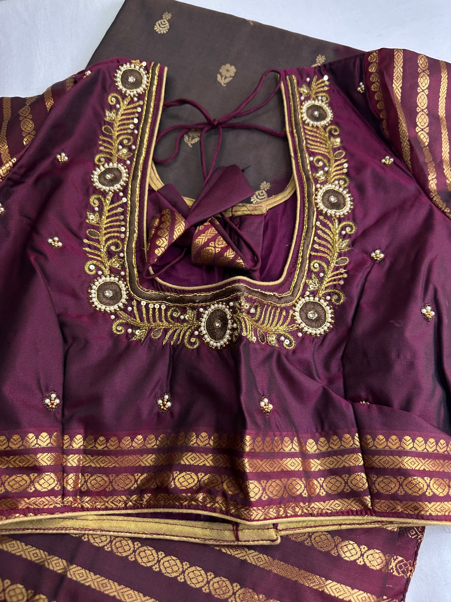 Mangalgiri Pattu Brown Maroon Soft Silk Saree