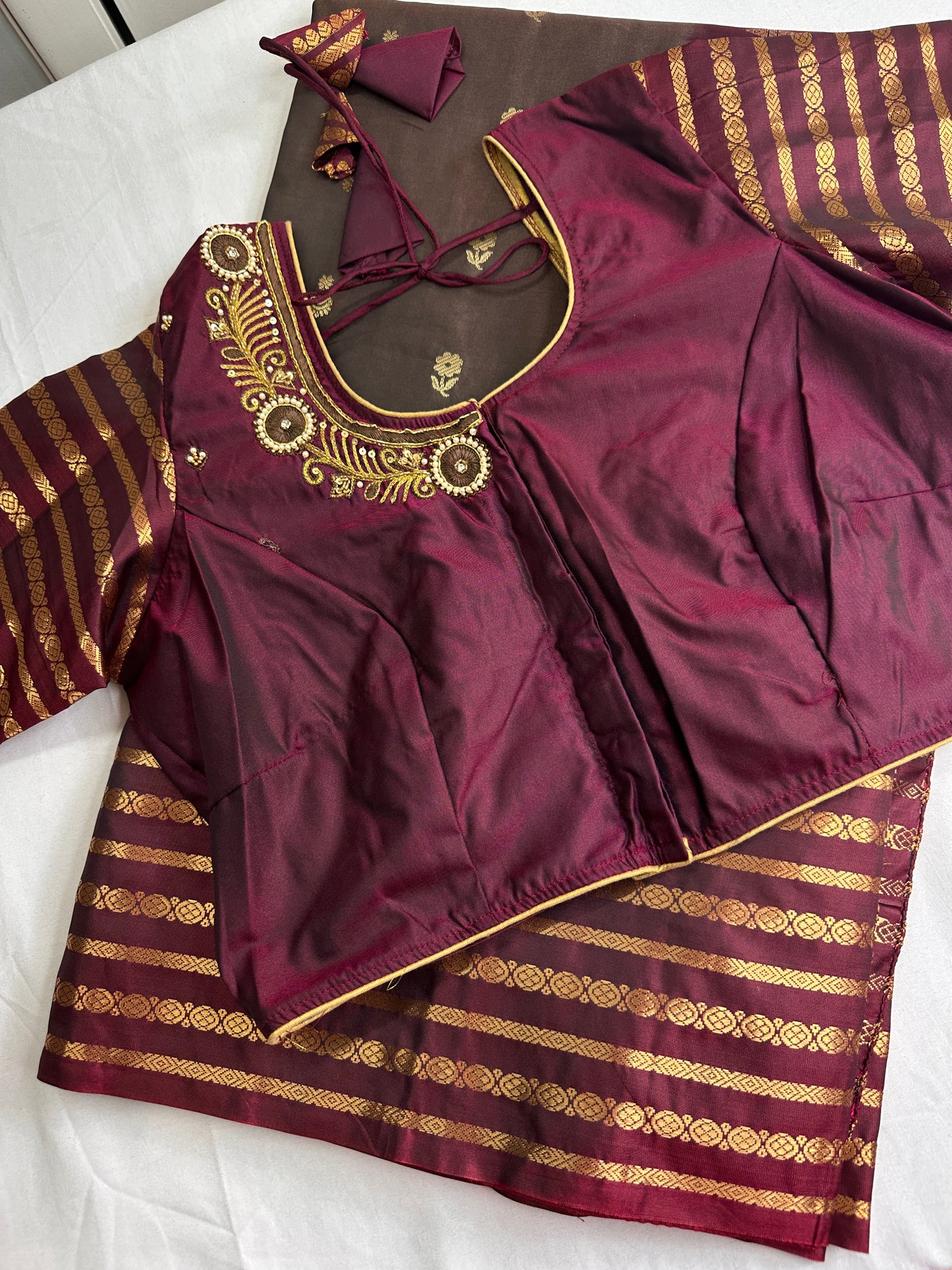 Mangalgiri Pattu Brown Maroon Soft Silk Saree
