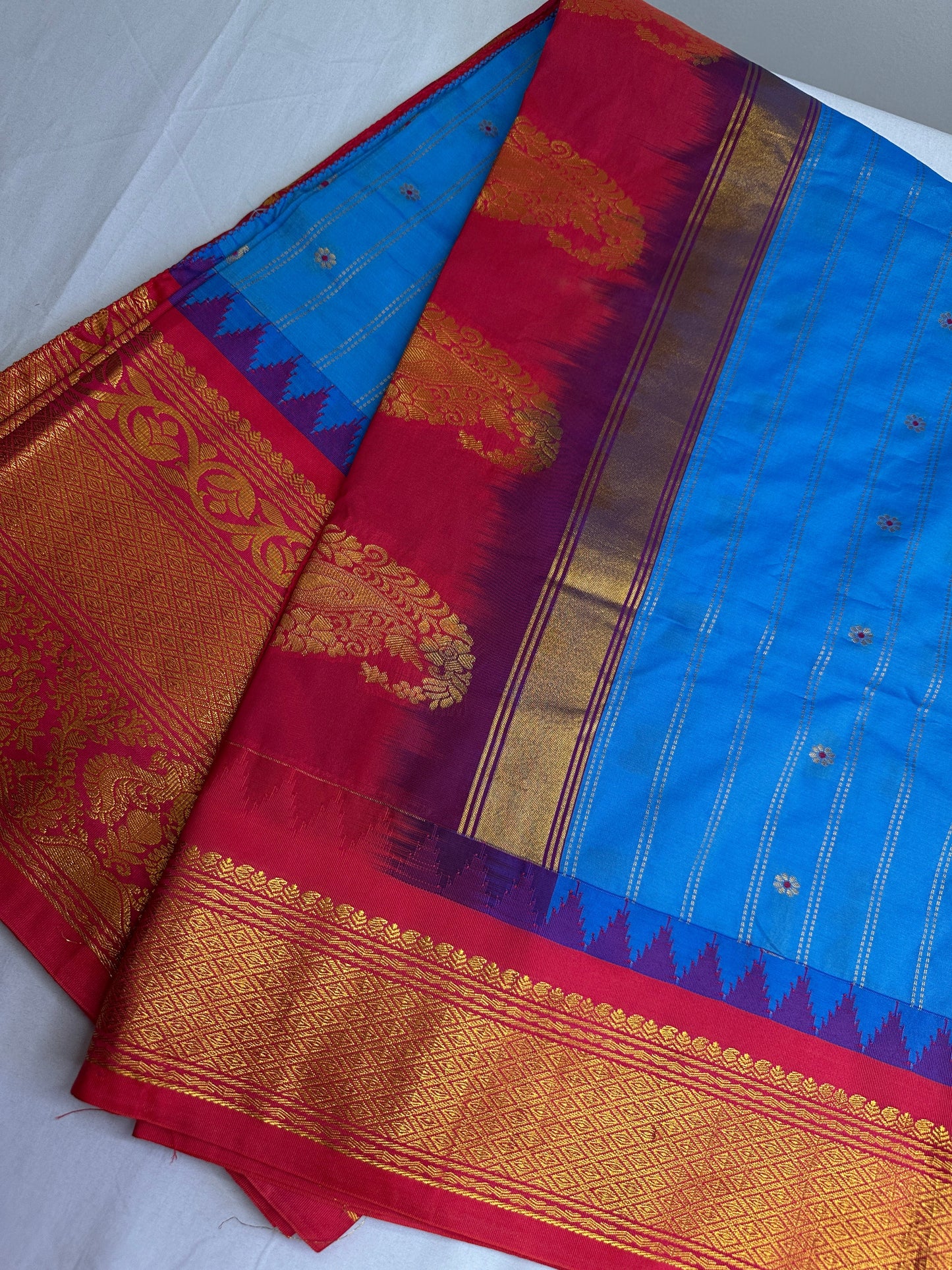 Gadwal Pattu Blue Pink Soft Silk Saree