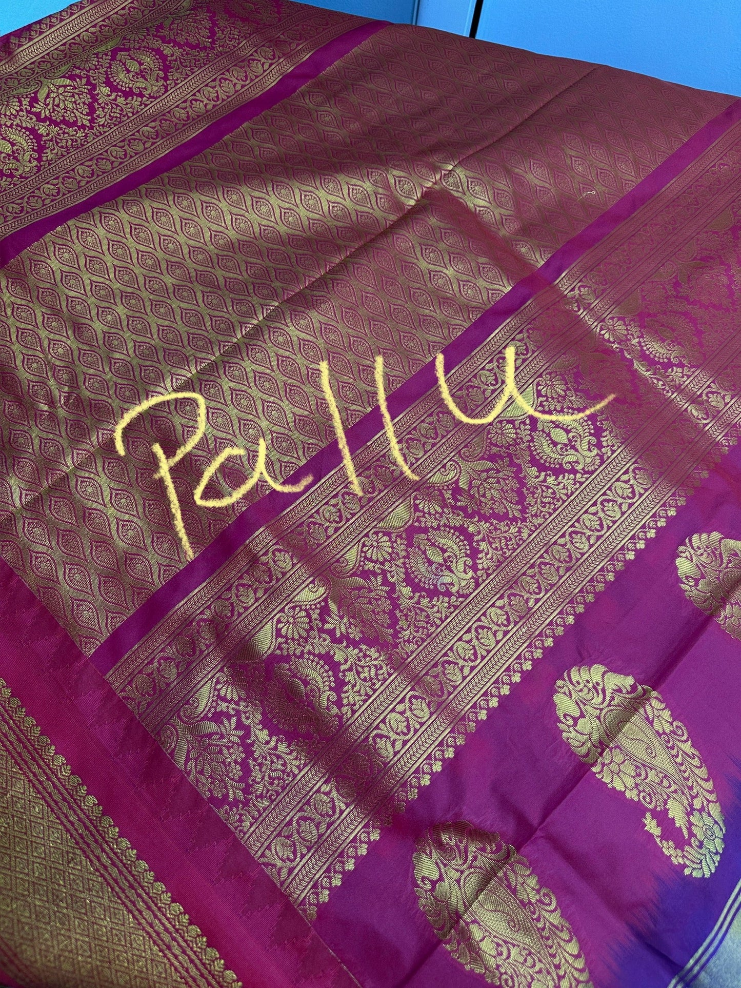 Gadwal Pattu Blue Pink Soft Silk Saree
