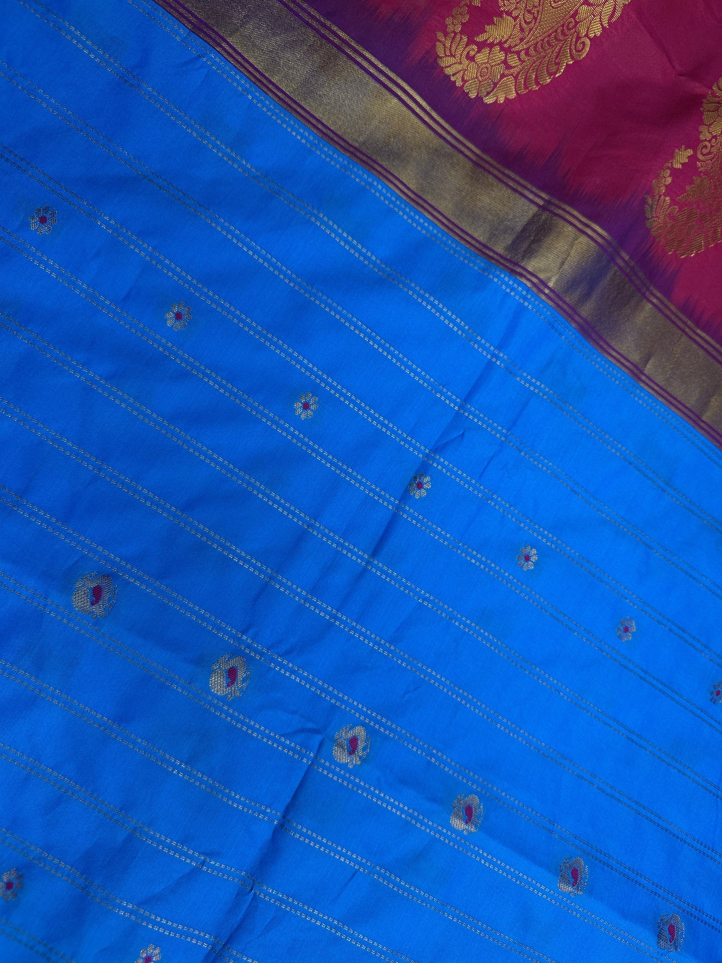 Gadwal Pattu Blue Pink Soft Silk Saree