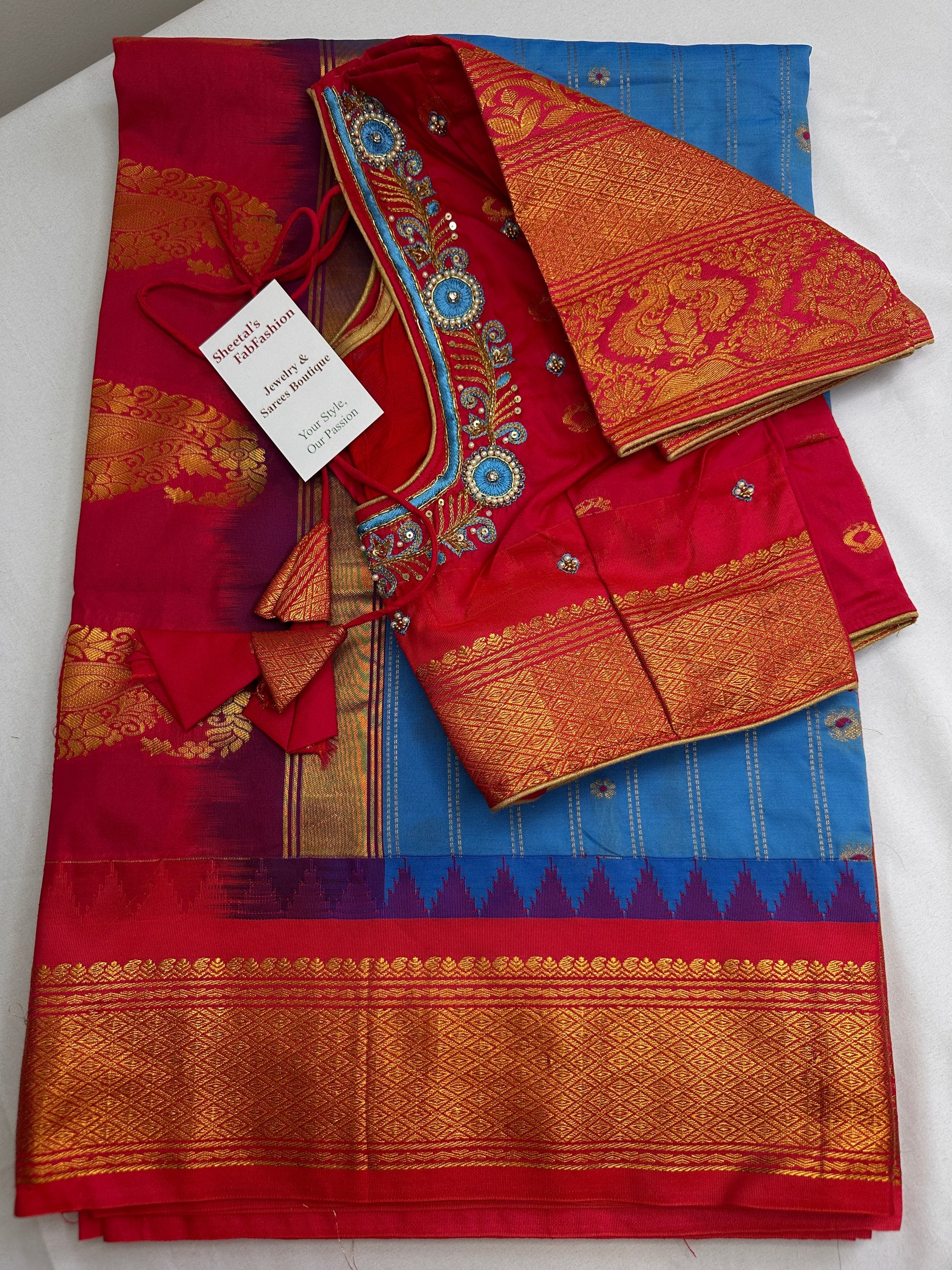 Gadwal Pattu Blue Pink Soft Silk Saree