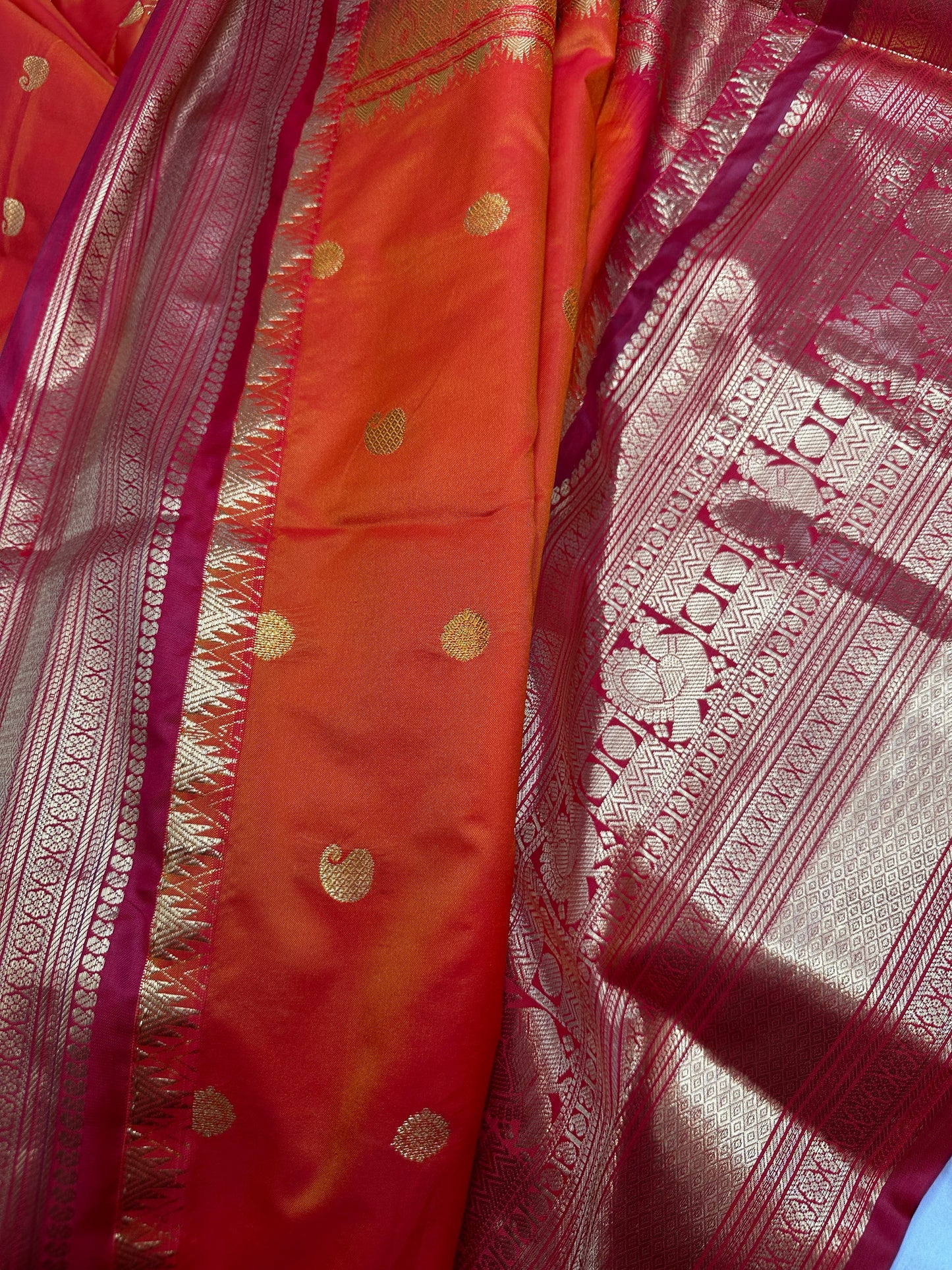 Mangalgiri Pattu Orange Pink Silk Saree