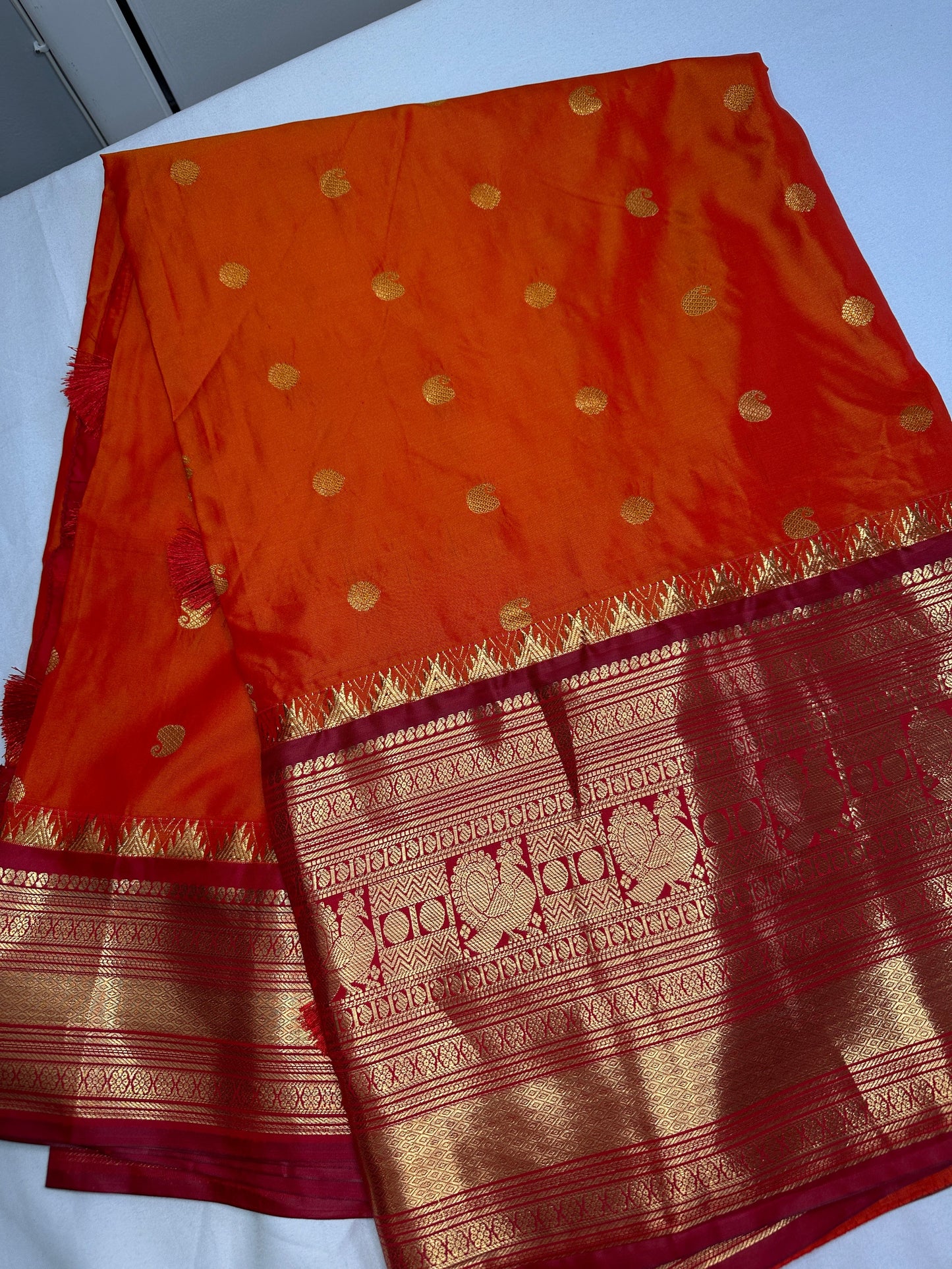 Mangalgiri Pattu Orange Pink Silk Saree