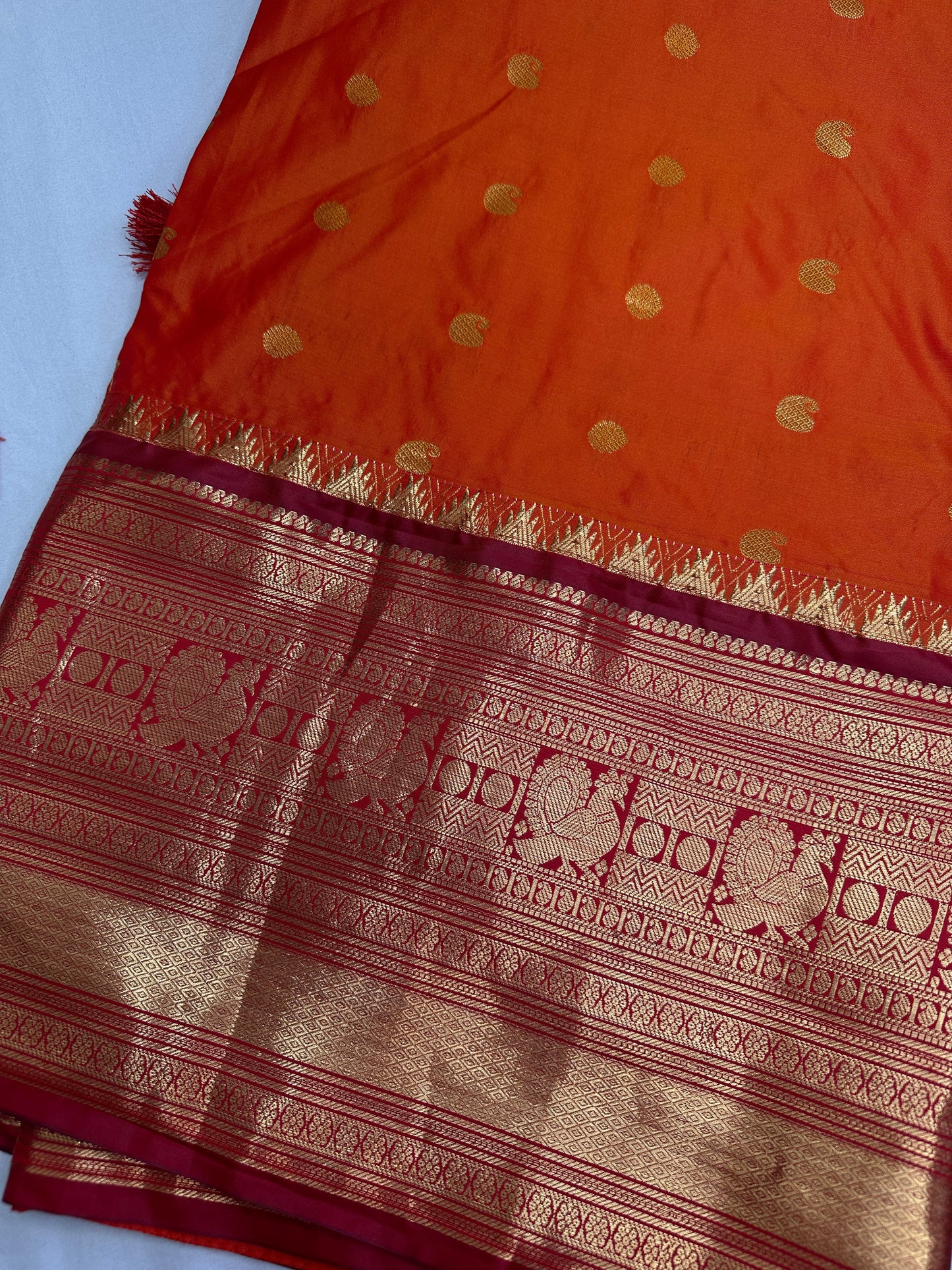 Mangalgiri Pattu Orange Pink Silk Saree