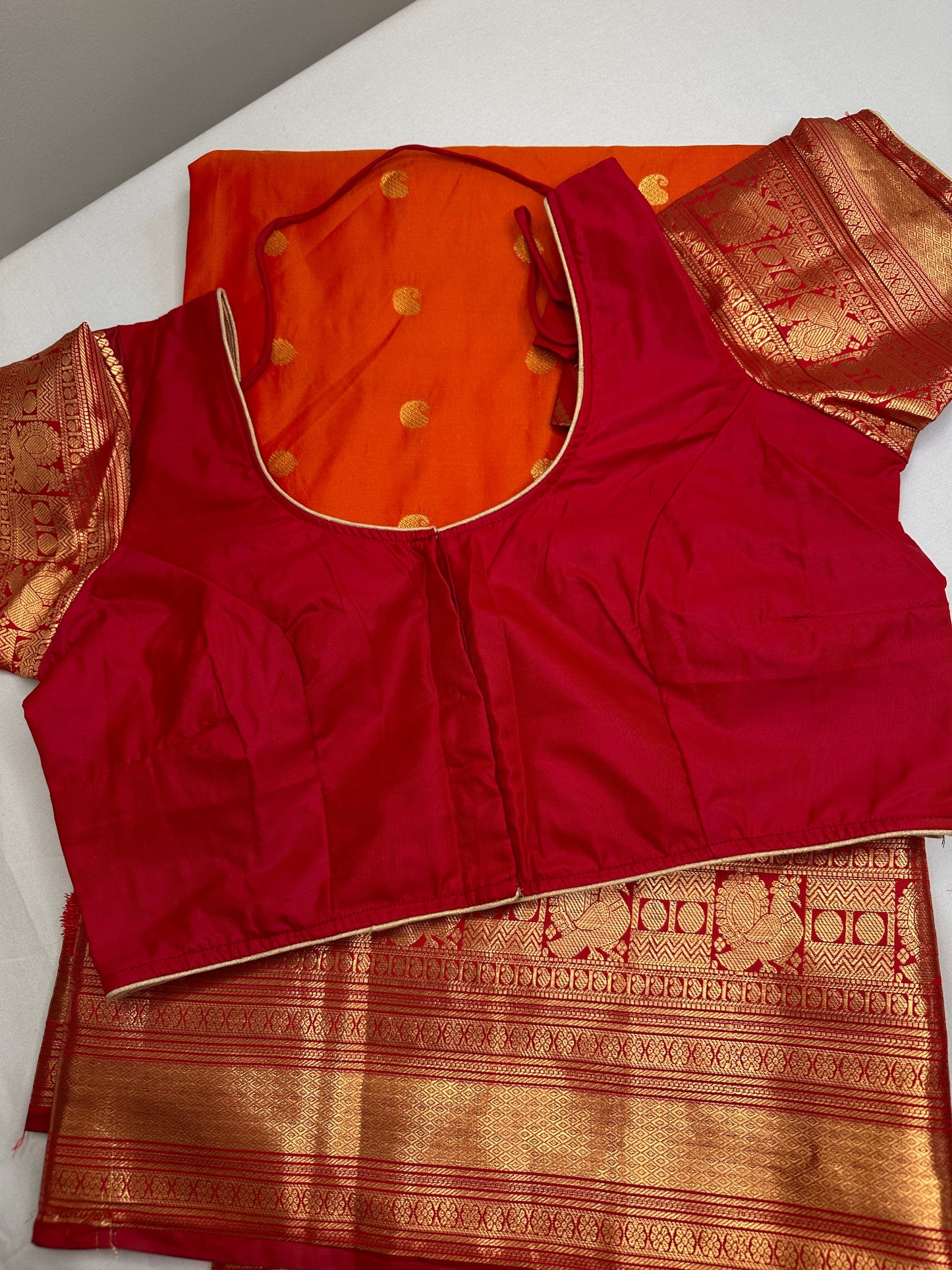 Mangalgiri Pattu Orange Pink Silk Saree