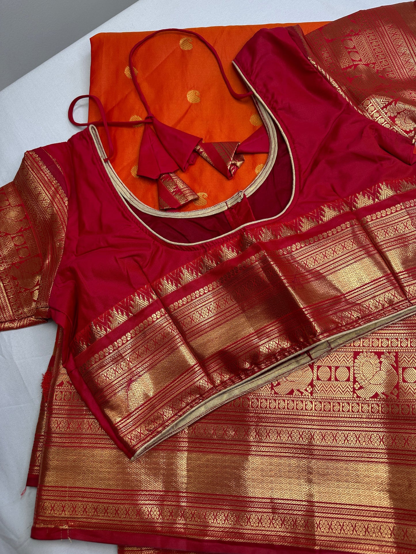 Mangalgiri Pattu Orange Pink Silk Saree