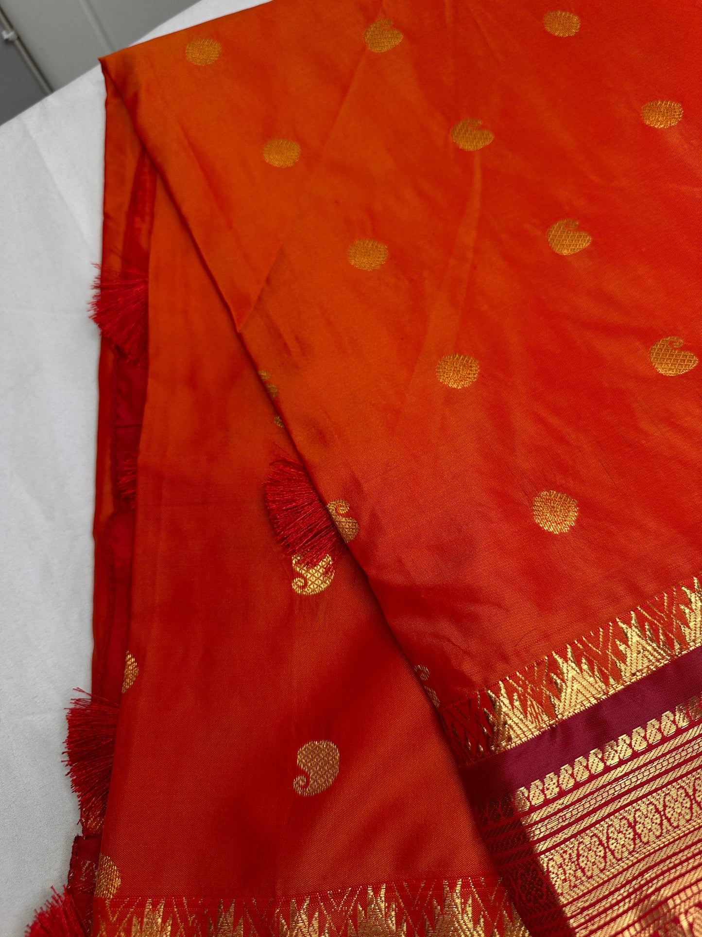 Mangalgiri Pattu Orange Pink Silk Saree
