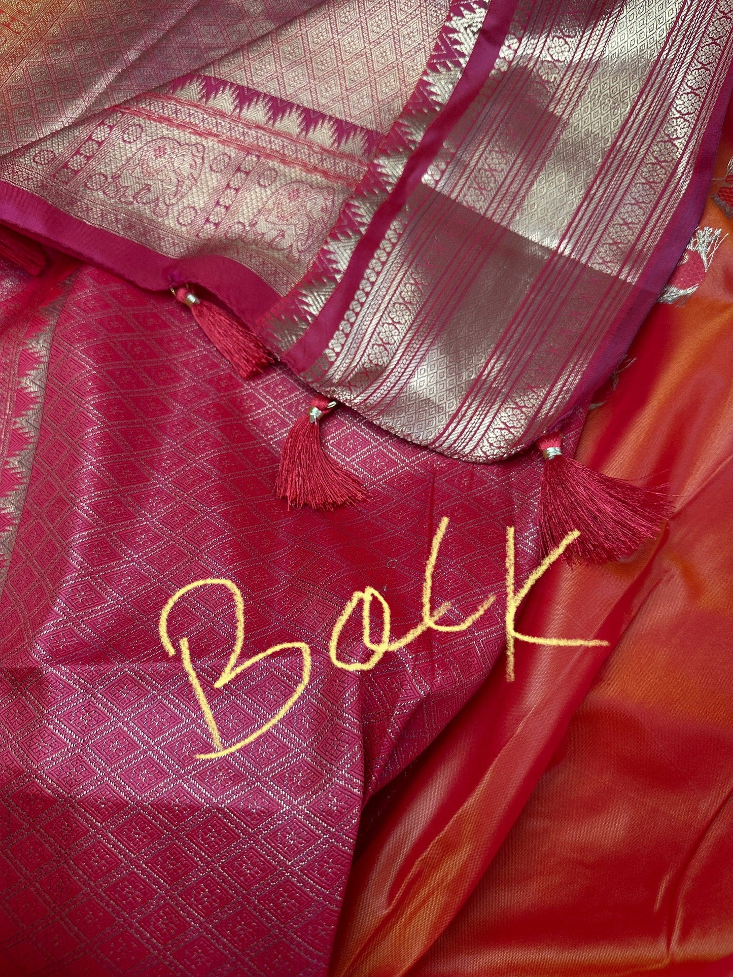 Mangalgiri Pattu Orange Pink Silk Saree