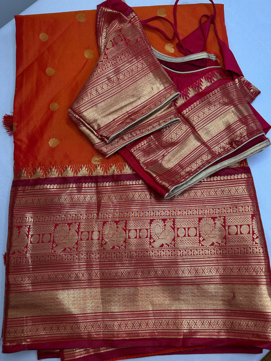 Mangalgiri Pattu Orange Pink Silk Saree