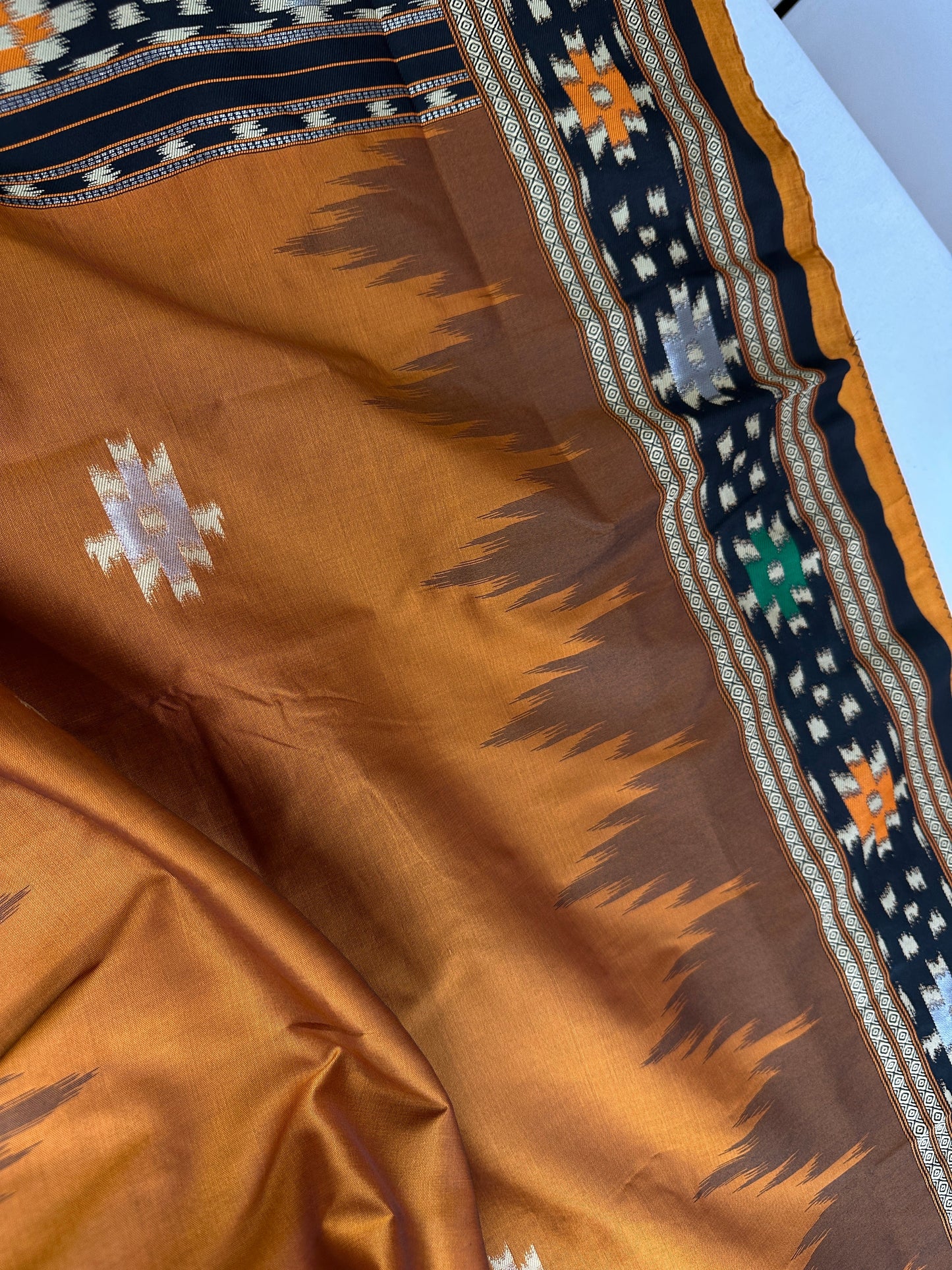 Patola Brown Black Silk Saree