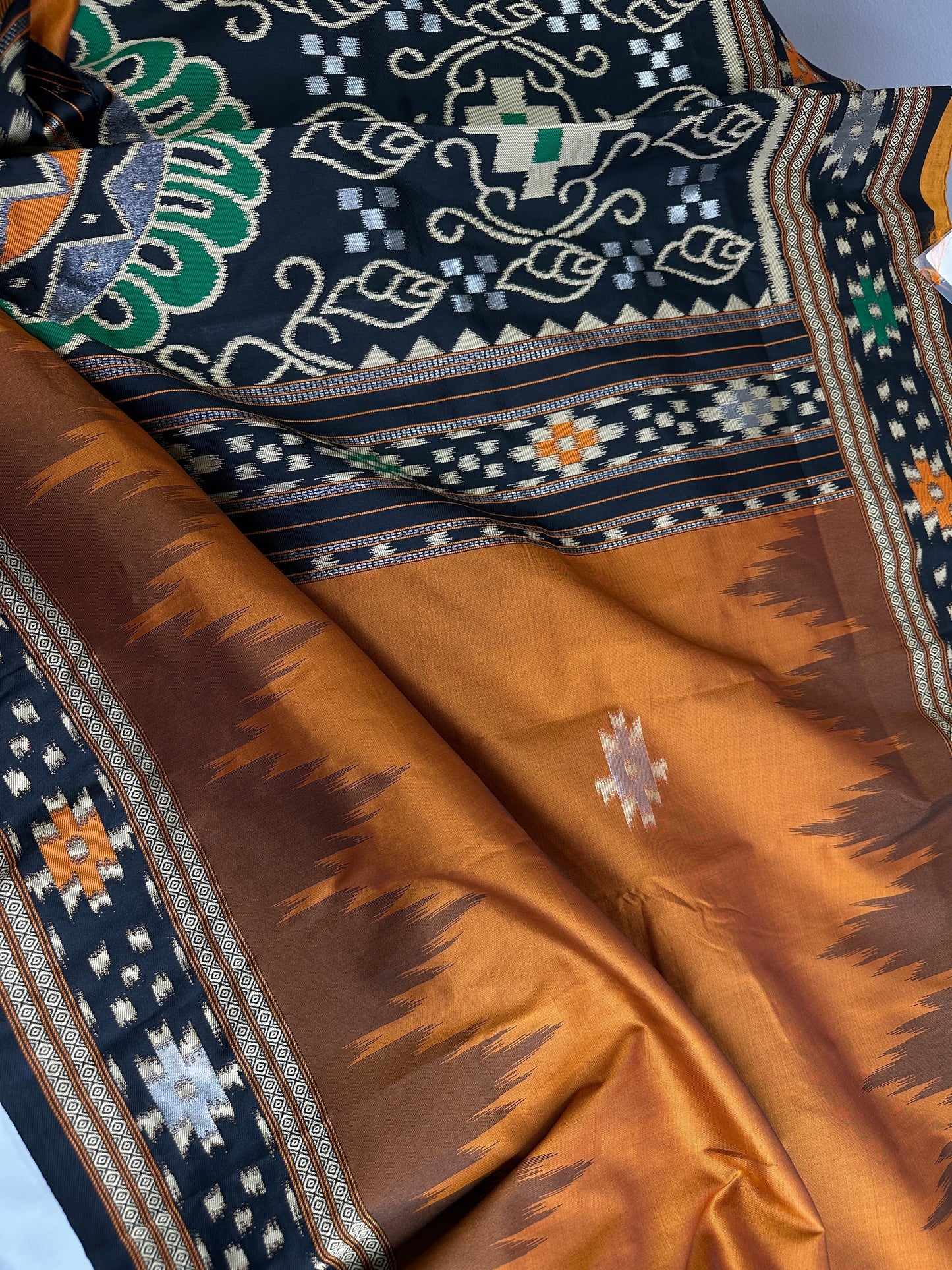 Patola Brown Black Silk Saree