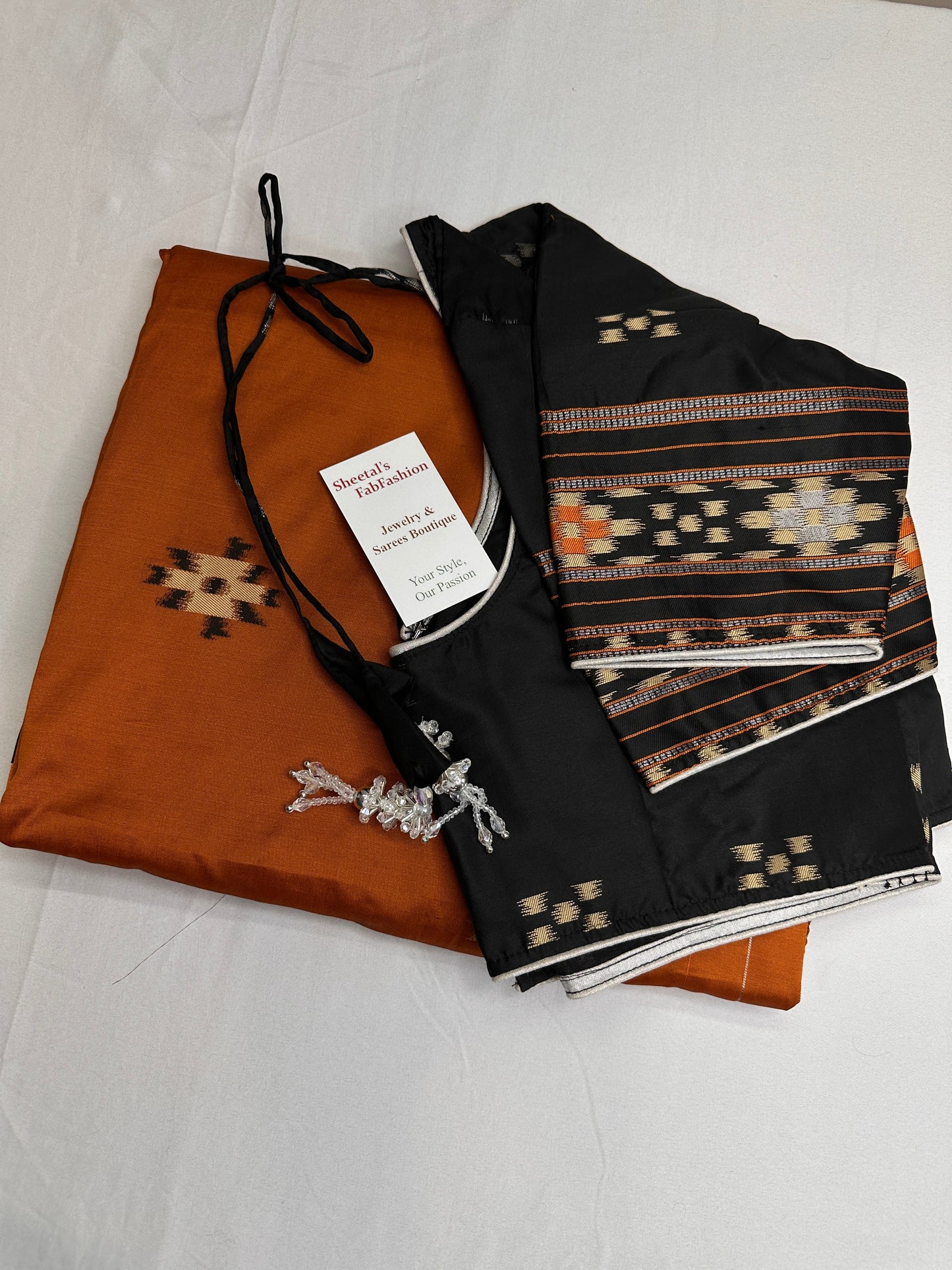 Patola Brown Black Silk Saree