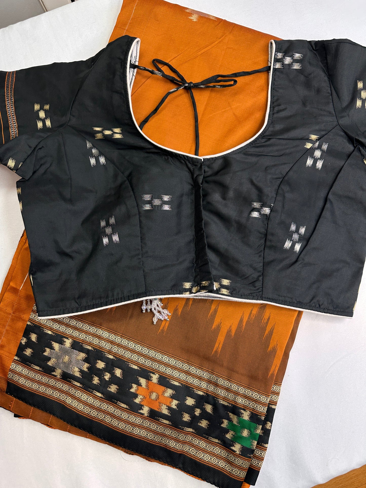 Patola Brown Black Silk Saree