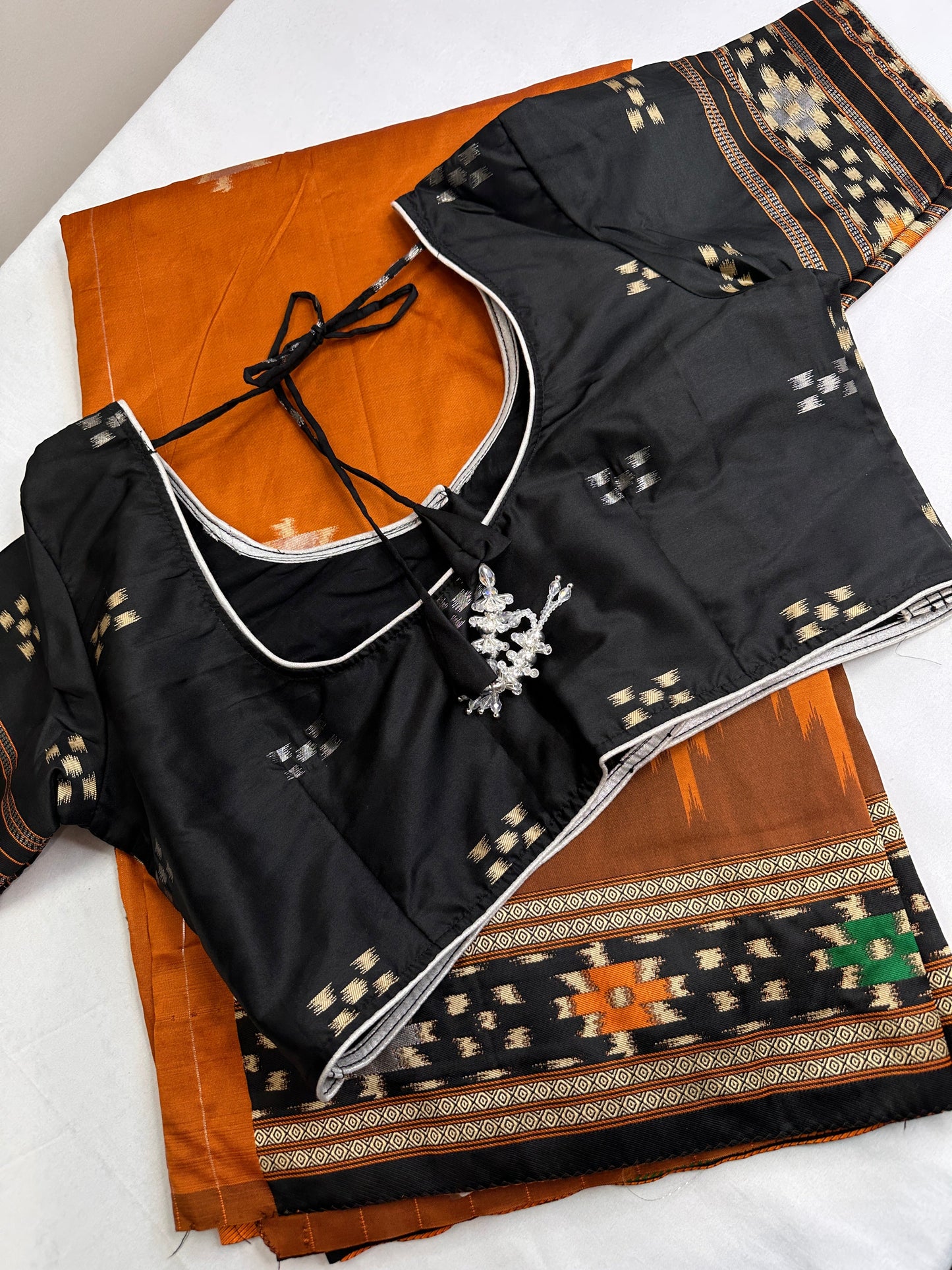 Patola Brown Black Silk Saree