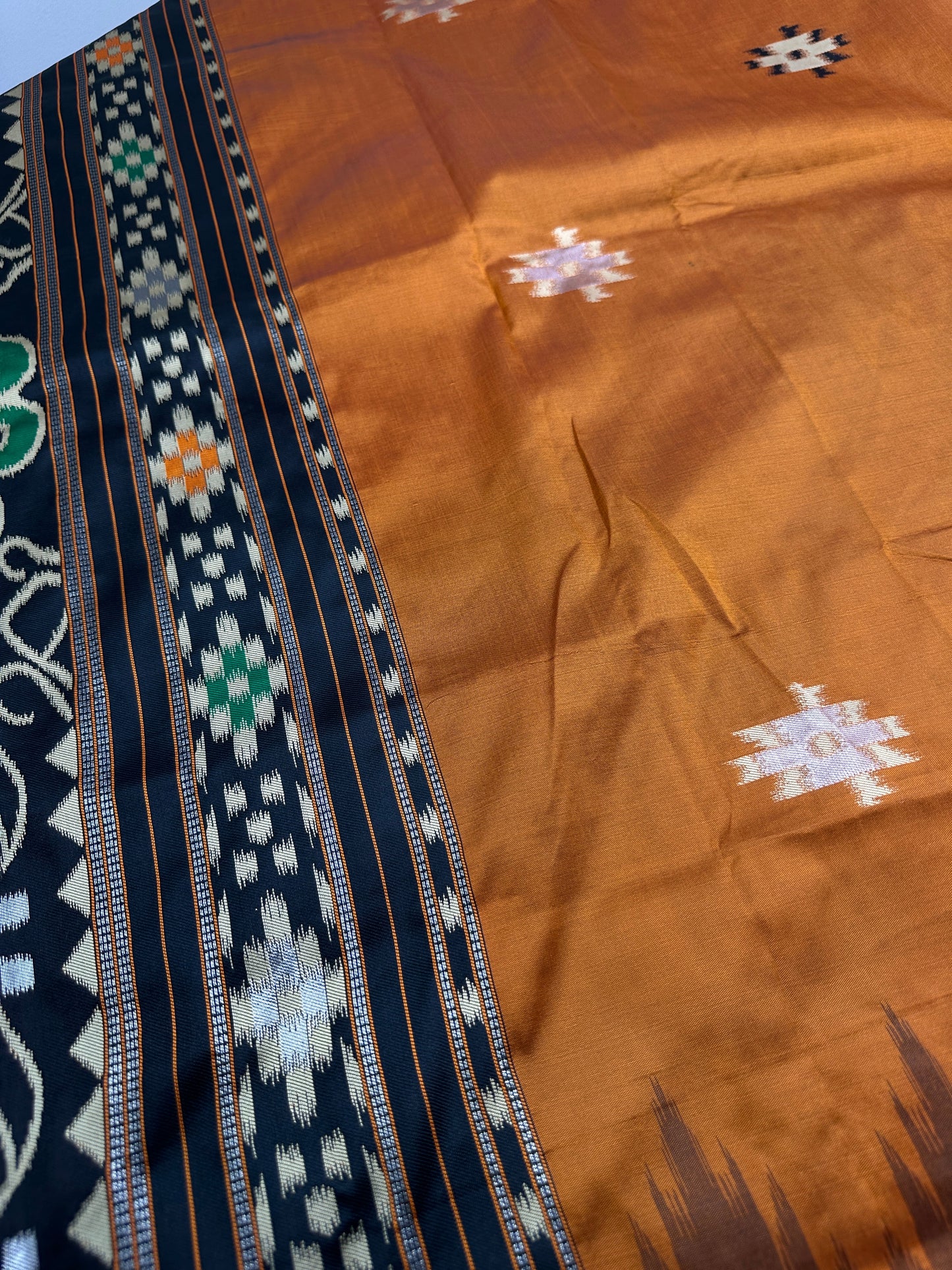 Patola Brown Black Silk Saree