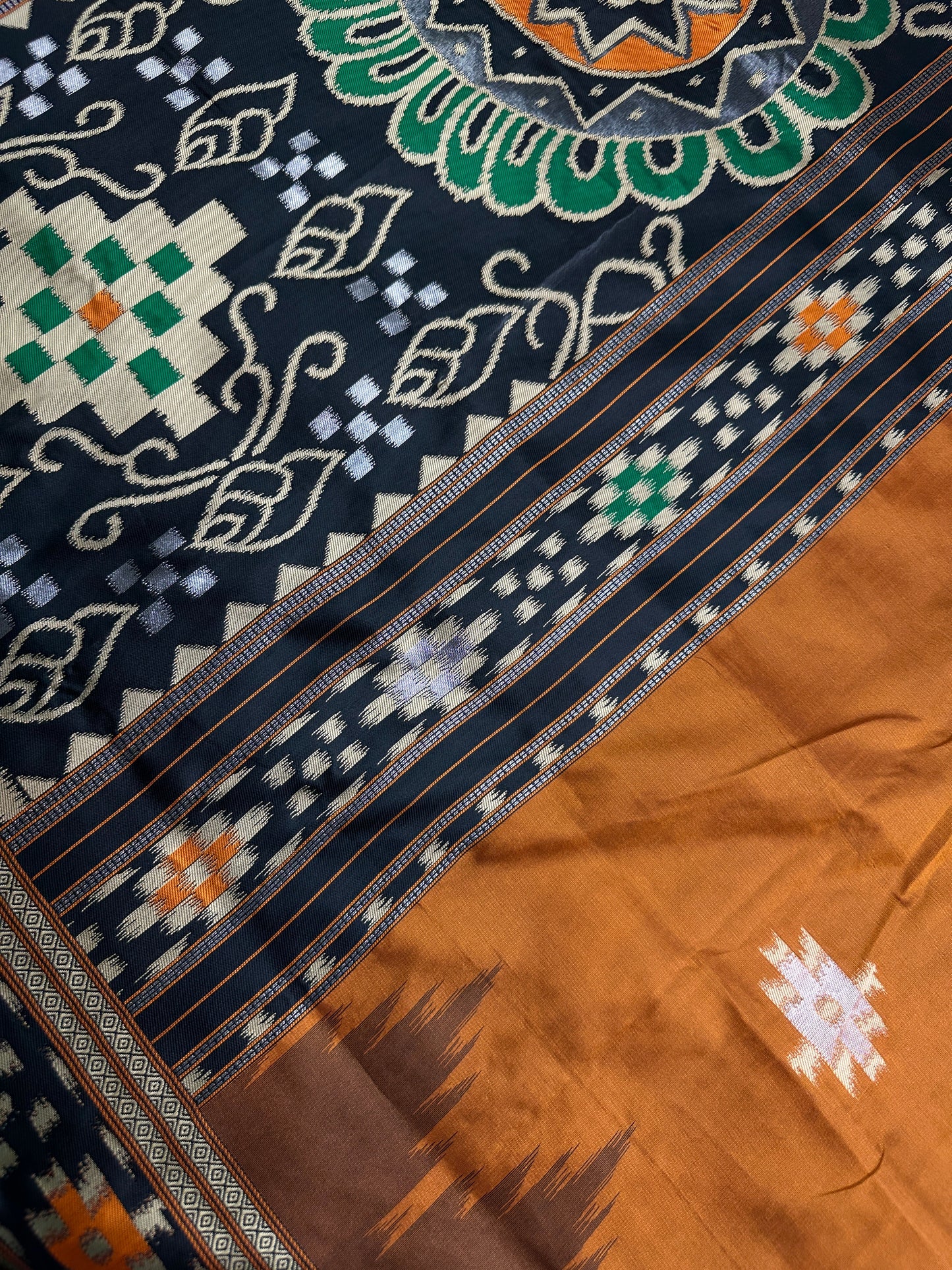 Patola Brown Black Silk Saree