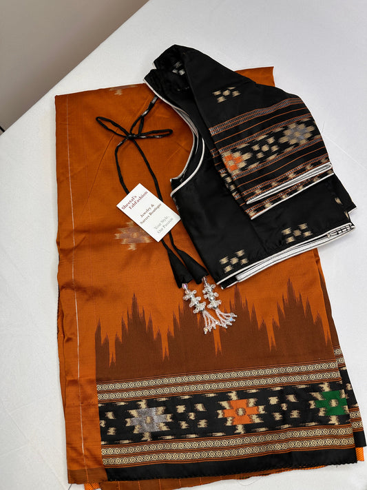 Patola Brown Black Silk Saree